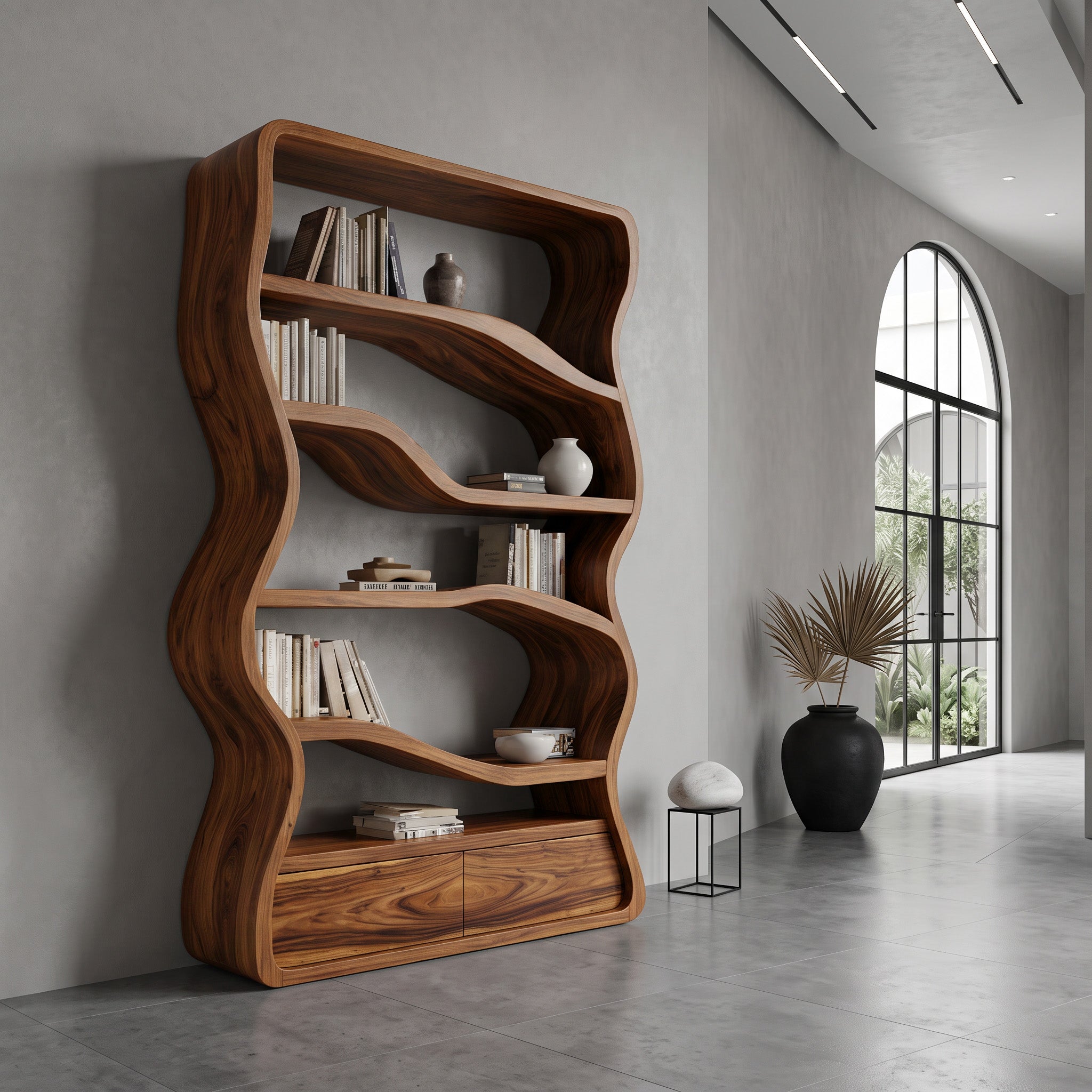 Modern Curved Wooden Bookshelf For Living Room RTTHHNBS119
