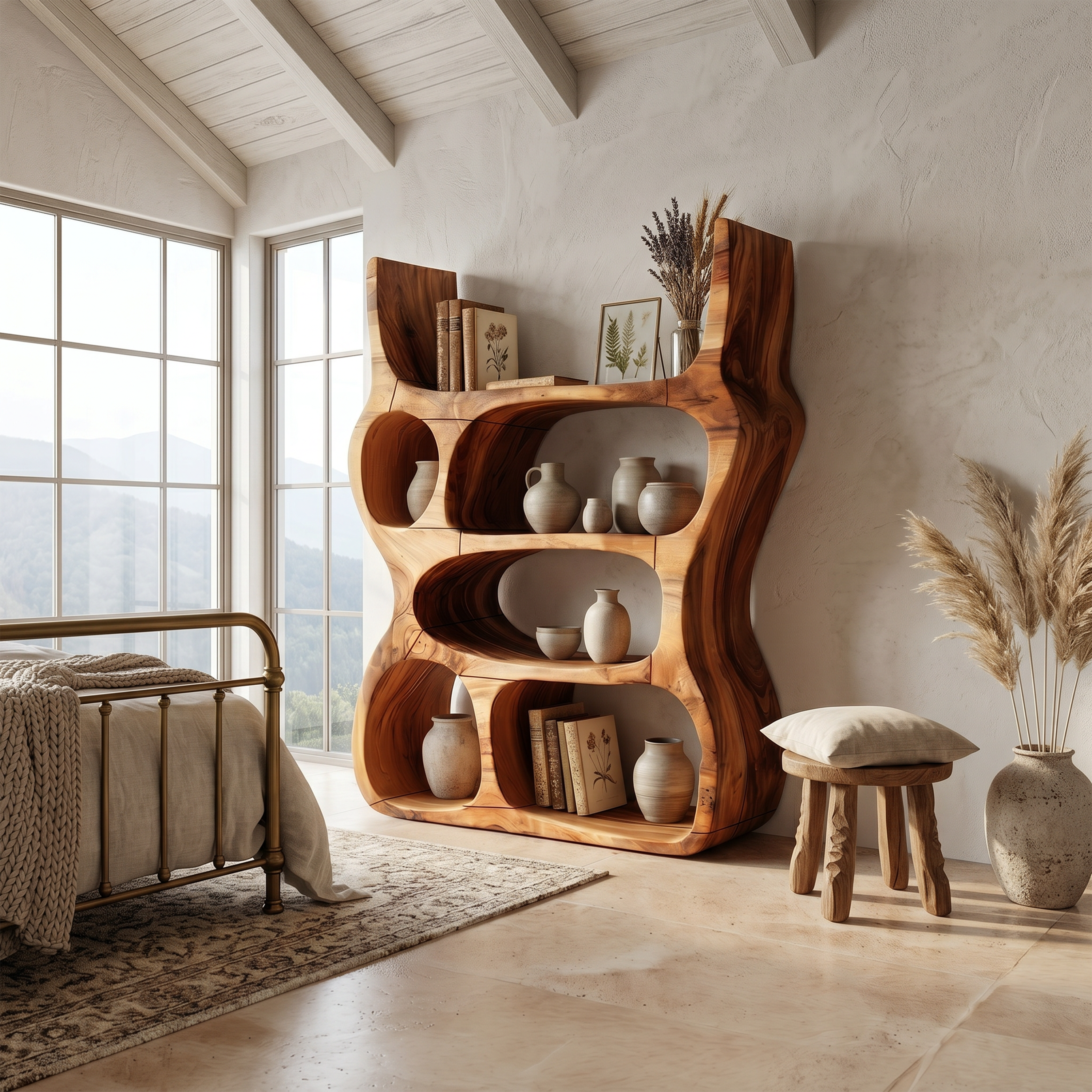 Artisan Organic Wooden Display Shelf For Cozy Interiors SILDTTRBS048