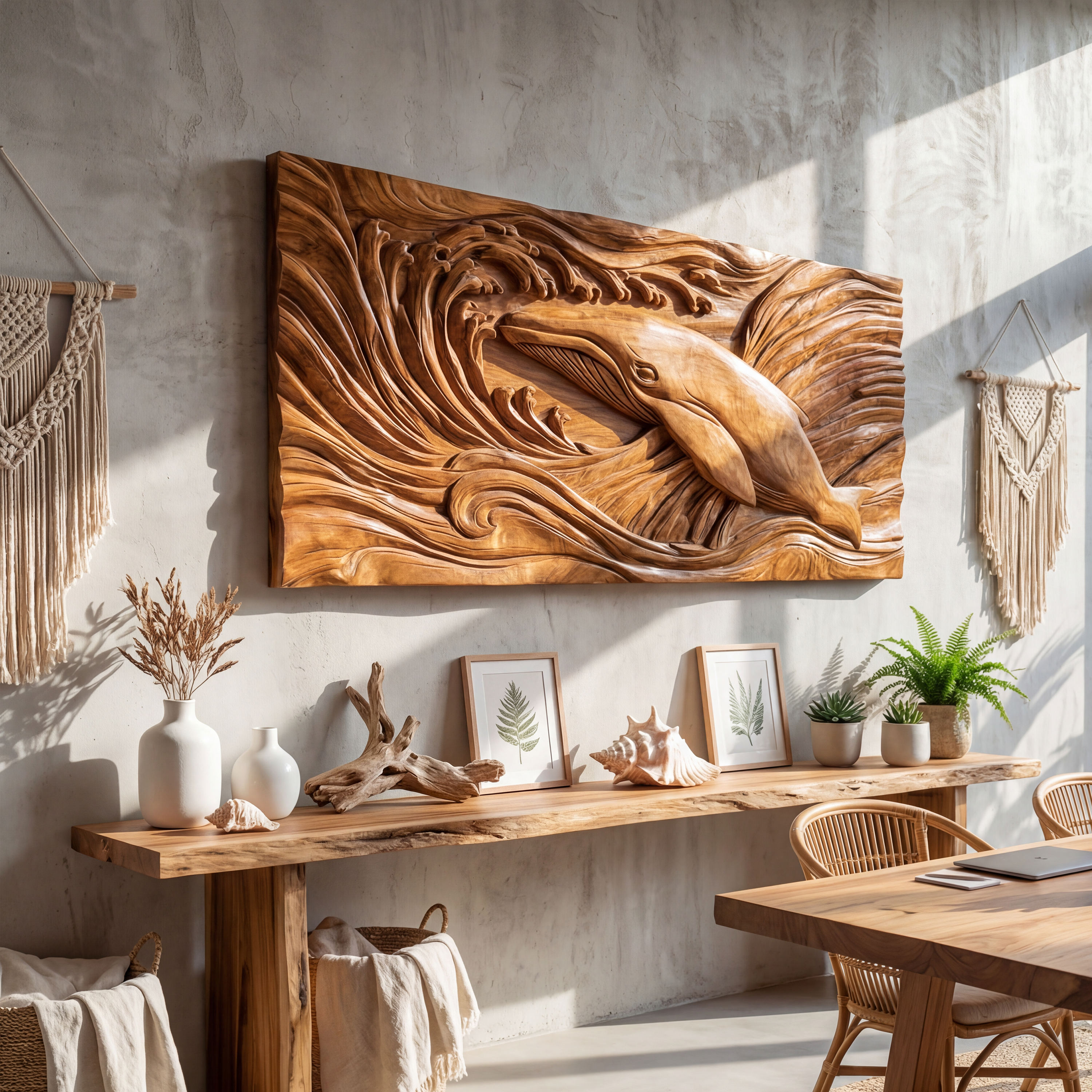 Handcrafted Whale Wood Wall Art For Coastal Boho Interior Design SILDTTRWA078