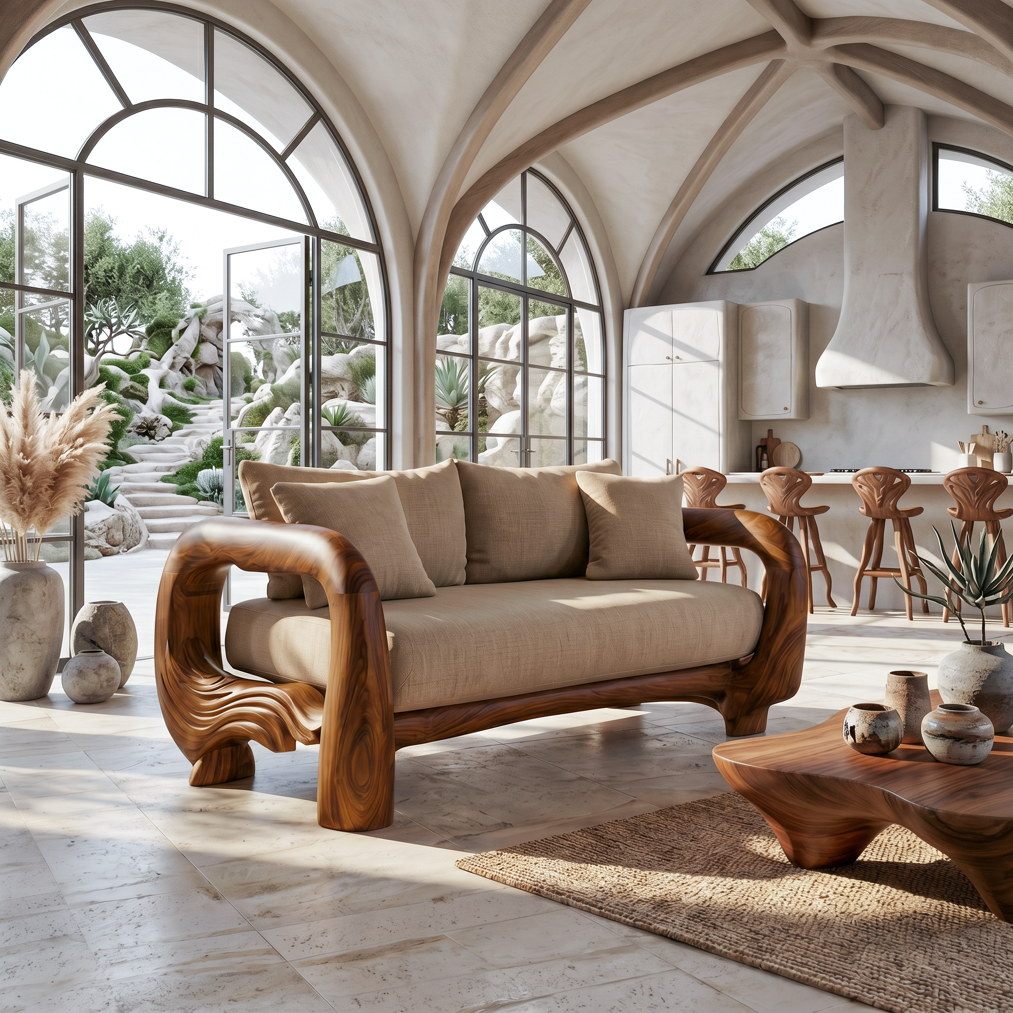 Contemporary Lounge Sofa Frame With Sculptural Wooden Base For Living Room SINLSASF049