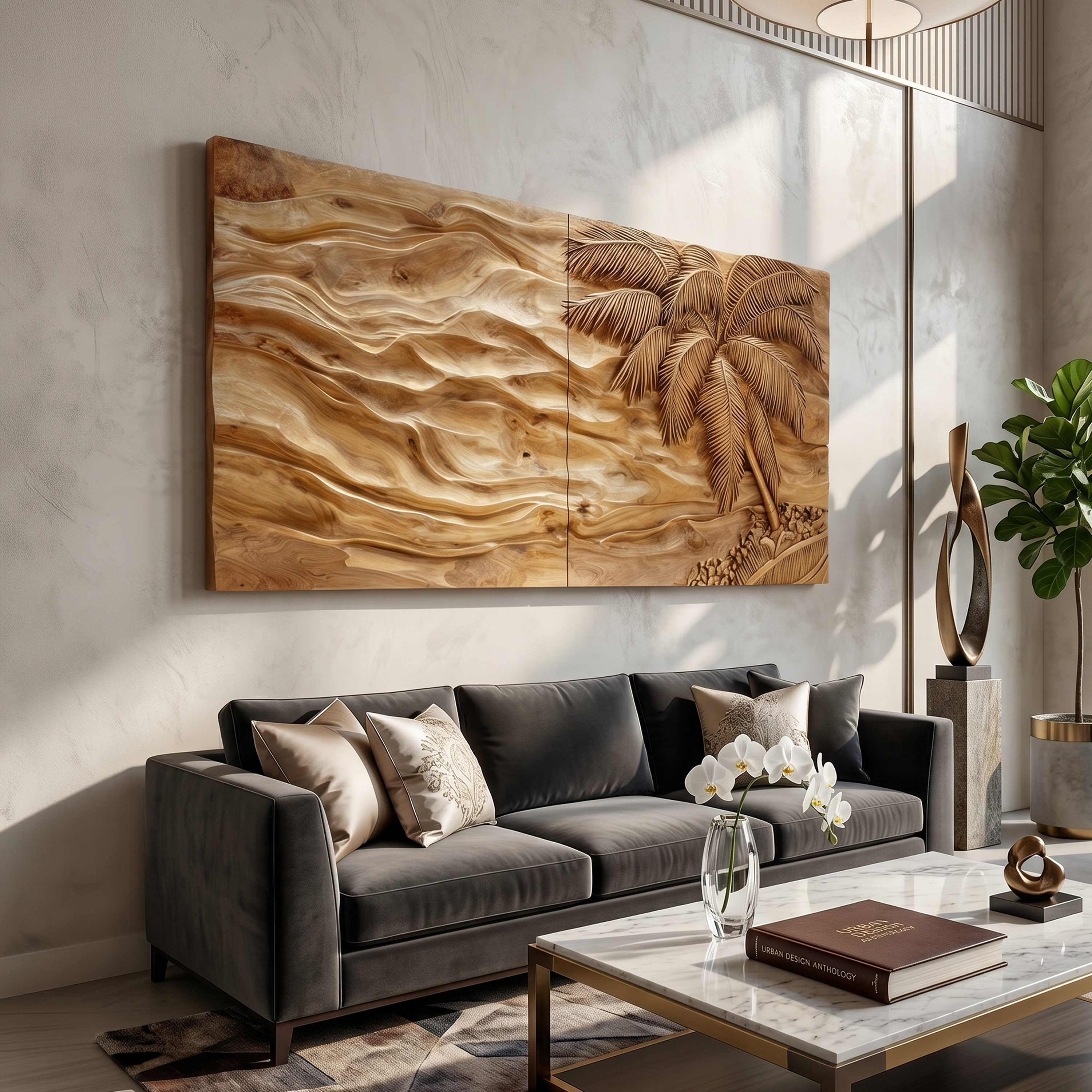 Tropical Modern Palm Wood Wall Art Neutral Living Room Decor SILDTTRWA129