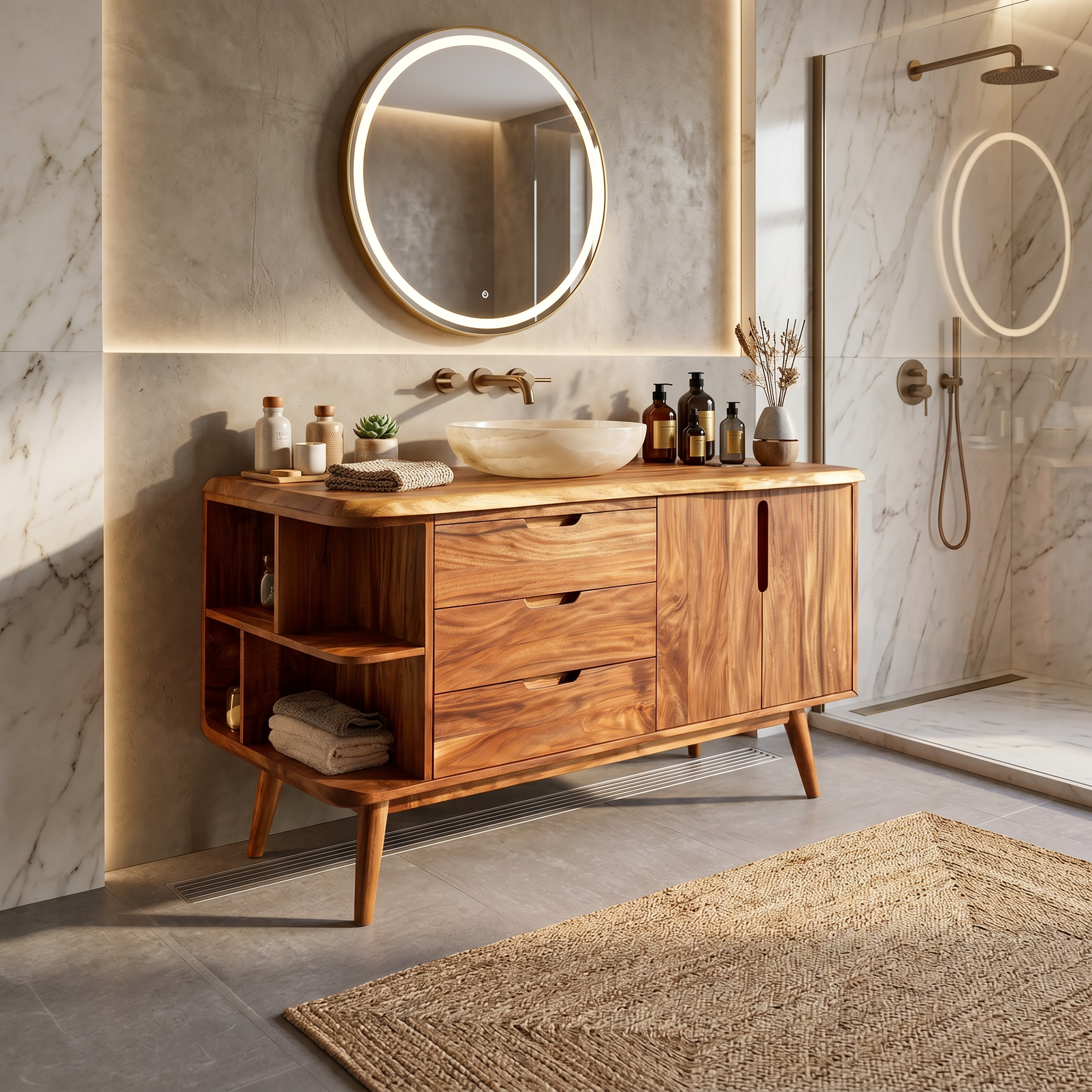 Resort Style Wood Double Vanity For Villa Bathroom SILDTTRBRV158