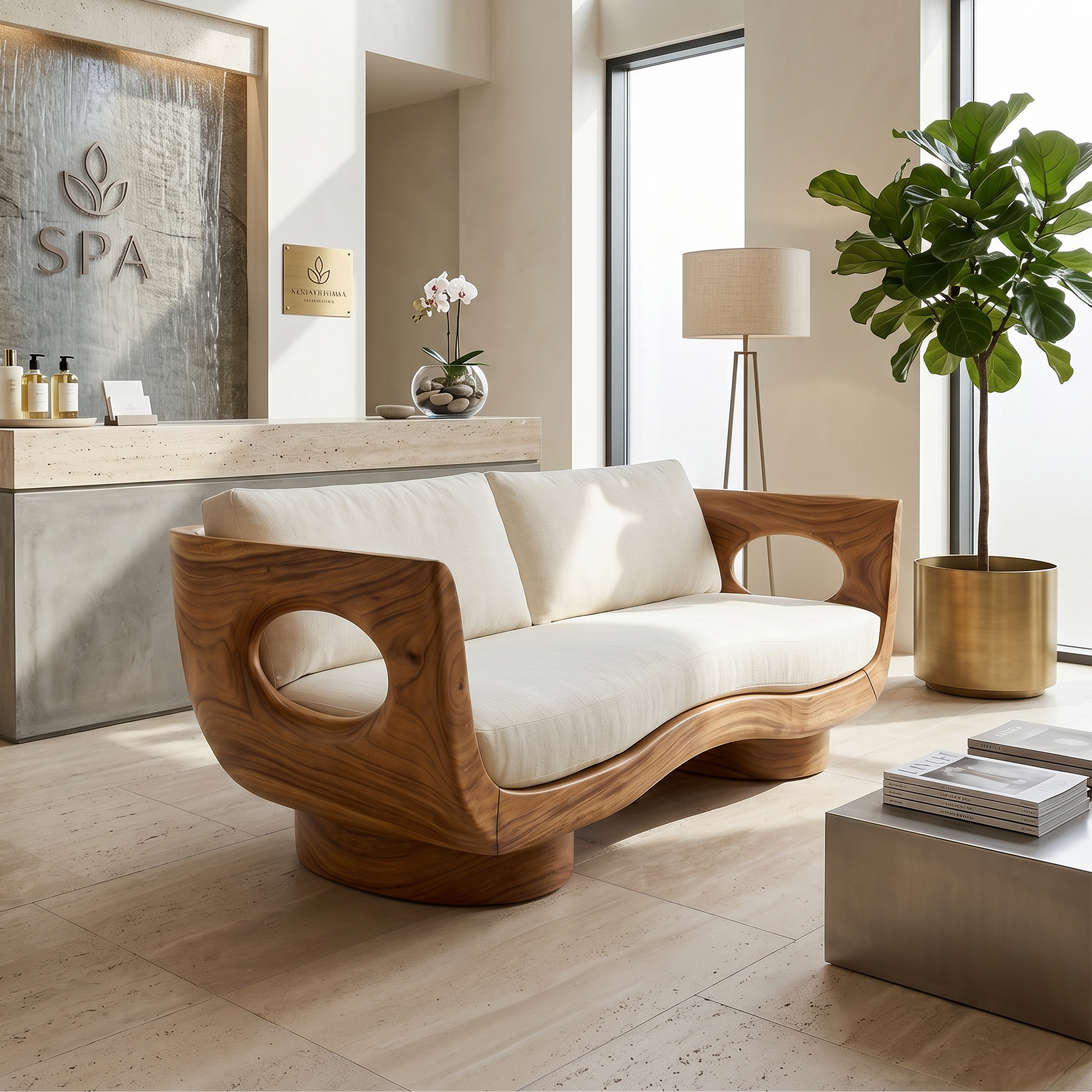 Modern Wooden Sofa Spa Reception Lounge SILDTTRSFA008