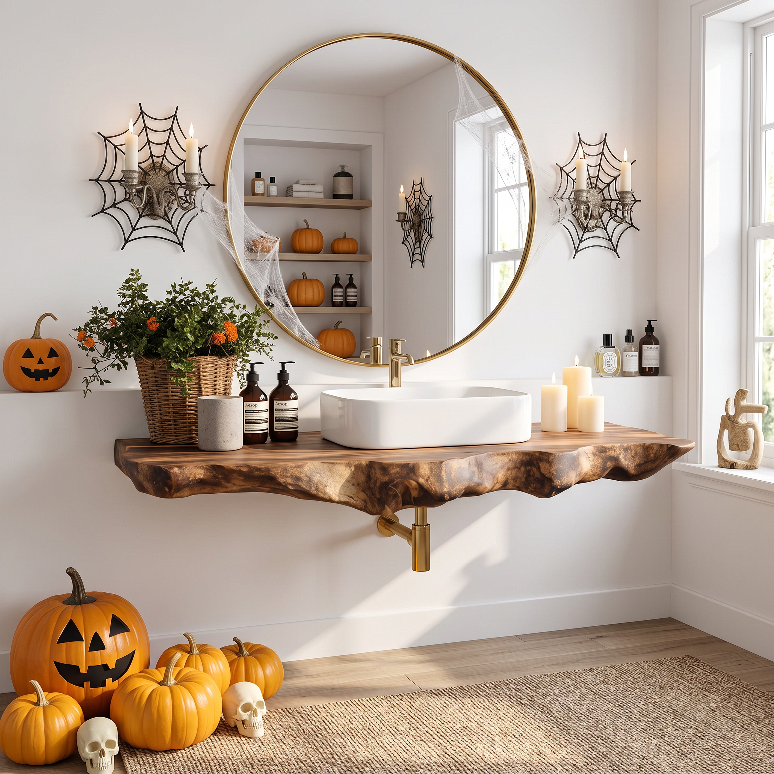 Modern Wooden Live Edge Bathroom Shelf For Furniture Decor Halloween Ideas SILDTTRHBS004