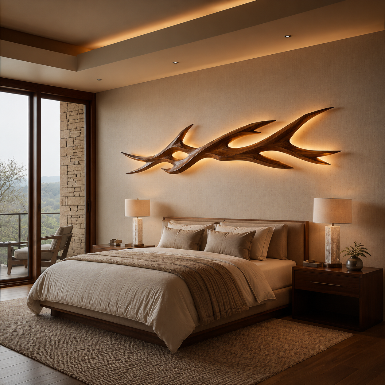 Rustic Wooden Wall Mounted Light With Branch Form For Bedroom RTTHTTLAM057