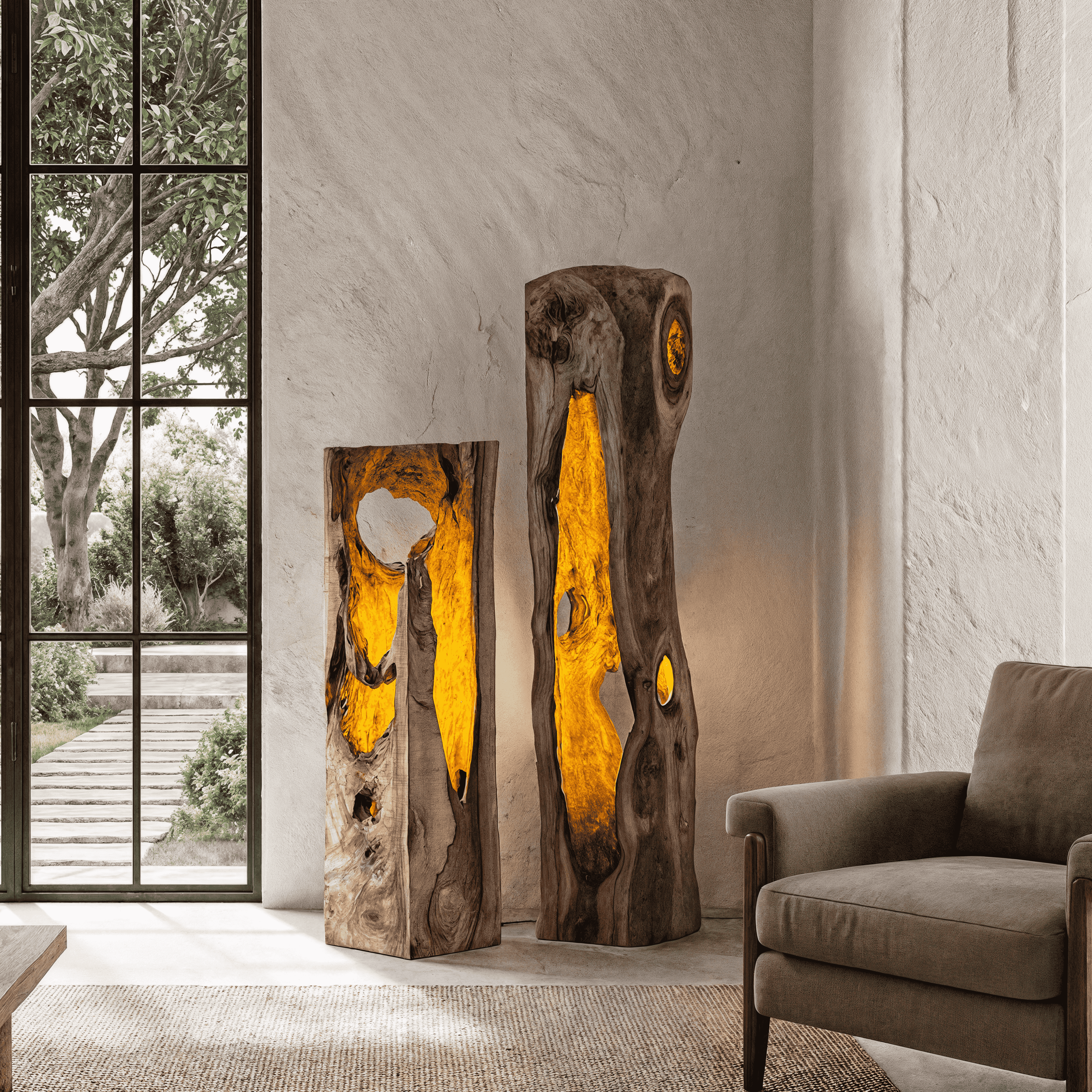 Rustic Floor Lamp With Natural Tree Trunk Design For Living Room And Bedroom SINLHAFLP084