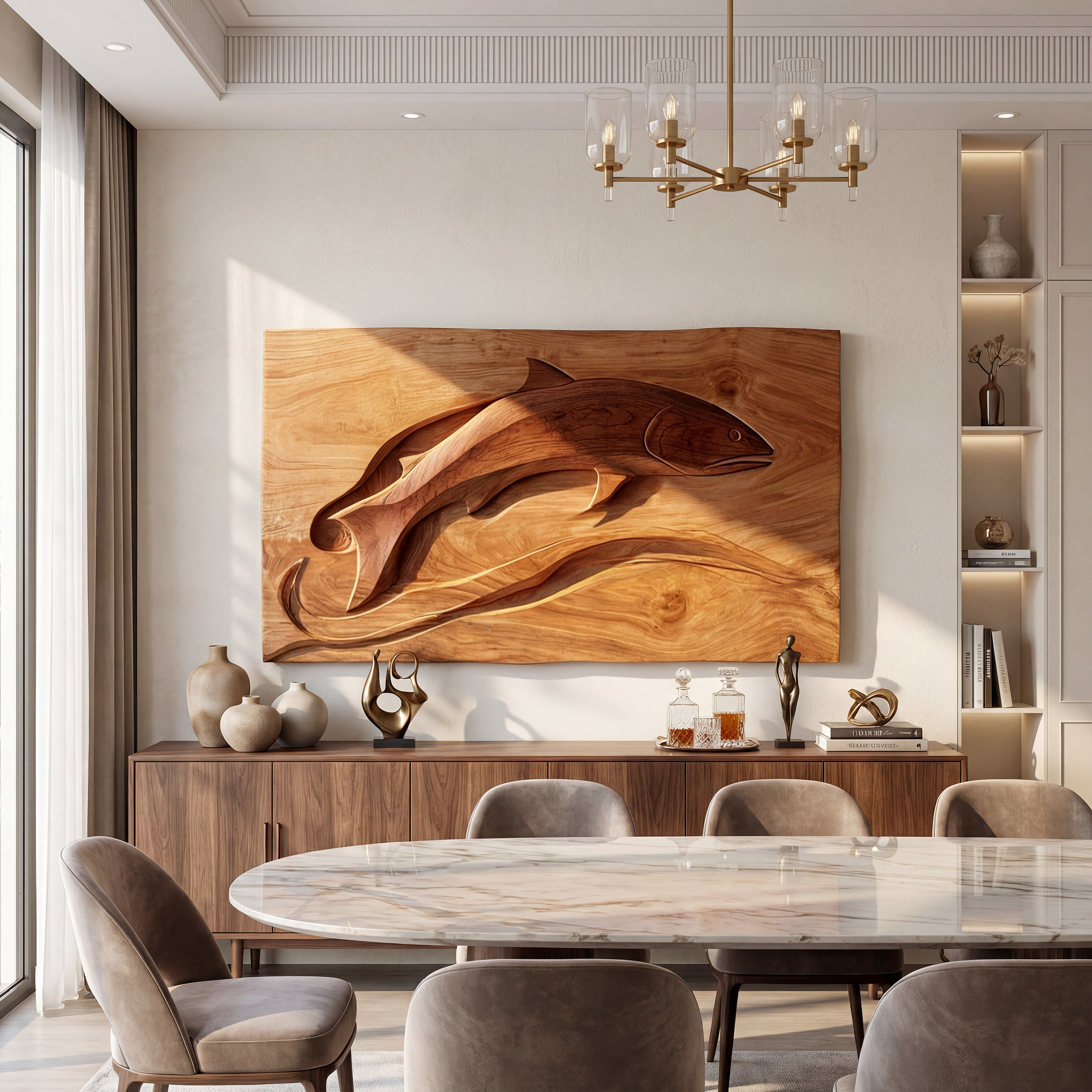 Contemporary Shark Wood Wall Art For Elegant Dining Room Styling SILDTTRWA080