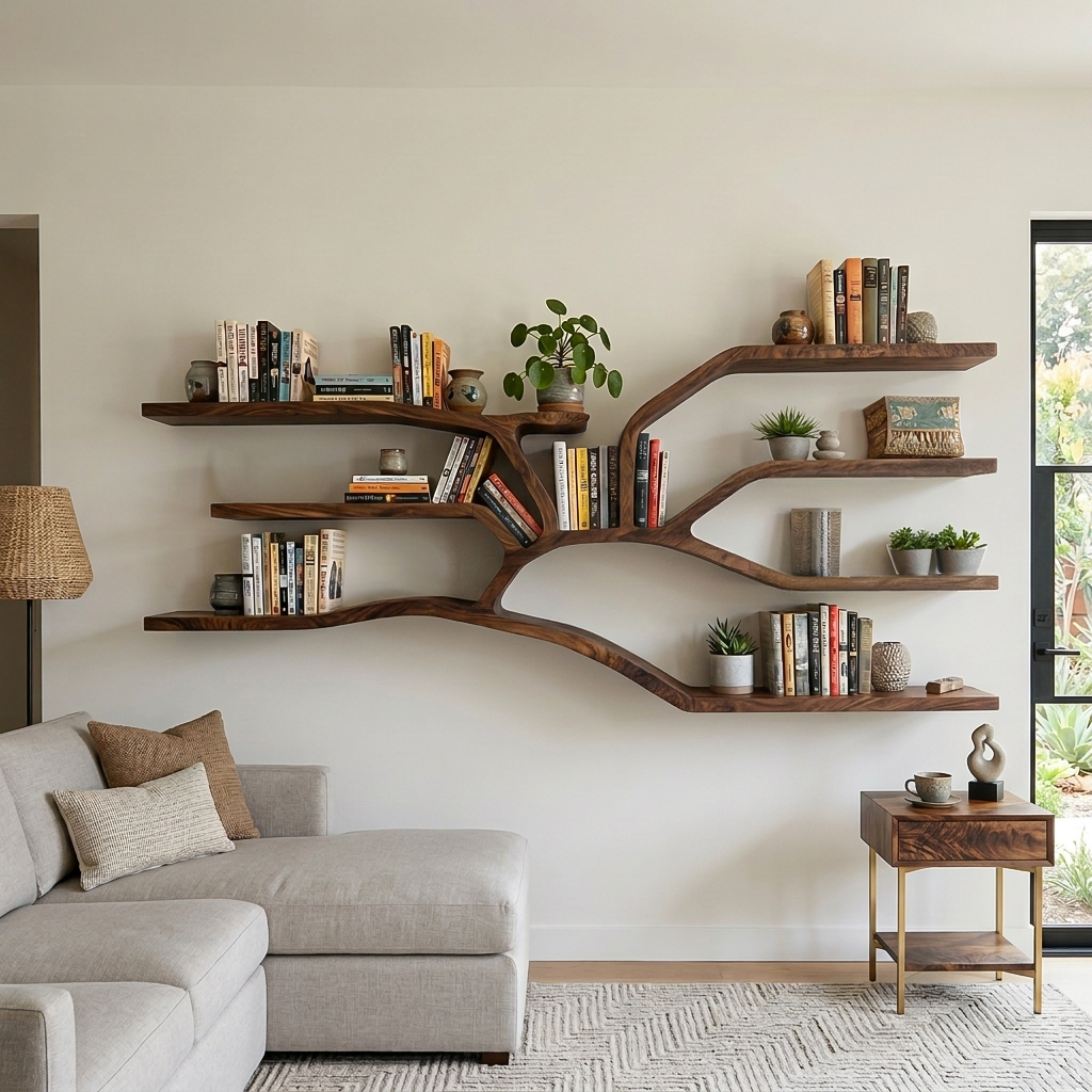 Handcrafted Sculptural Wooden Bookshelf For Living Room Decor RTTHTTBS131