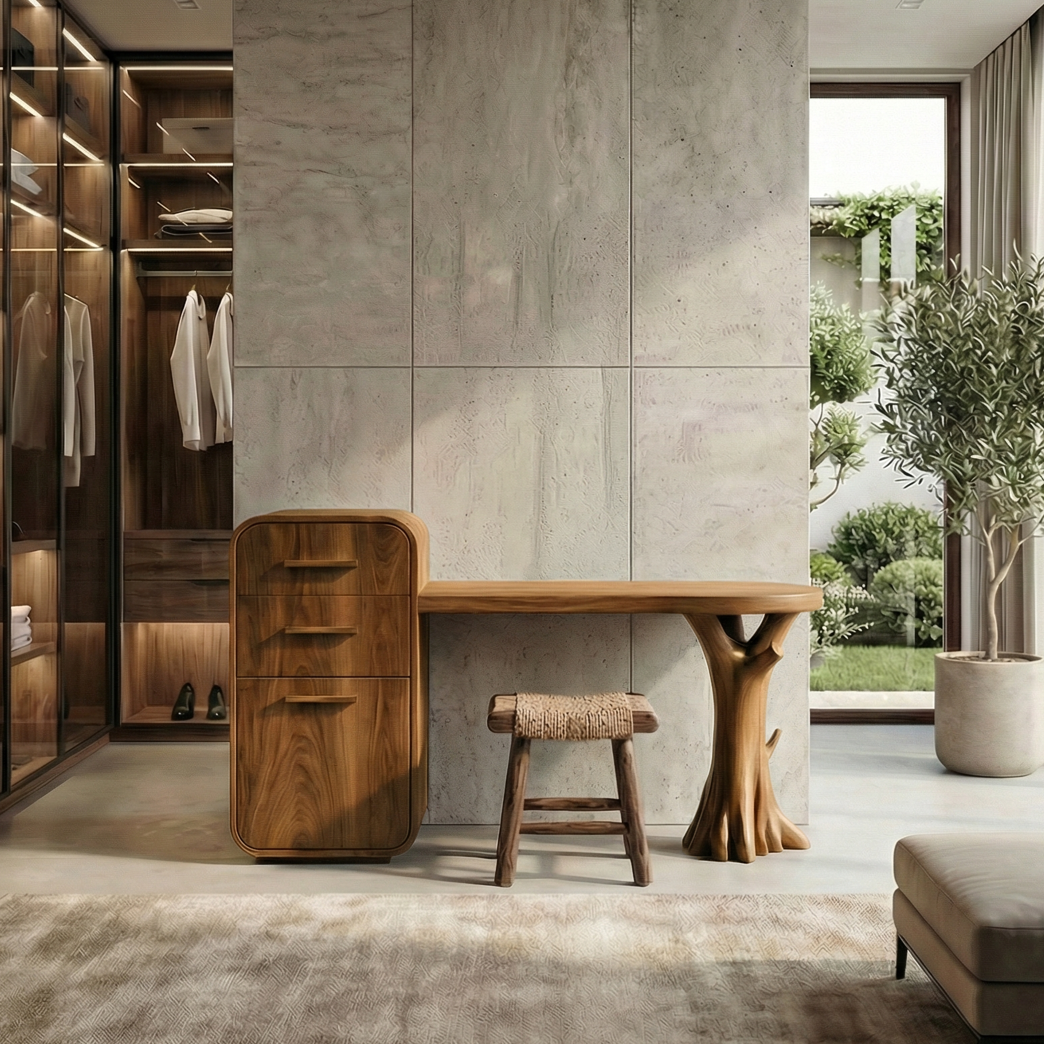 Sculptural Dressing Table With Storage Unique Tree Root Base Design For Bedroom SINLSABDT057