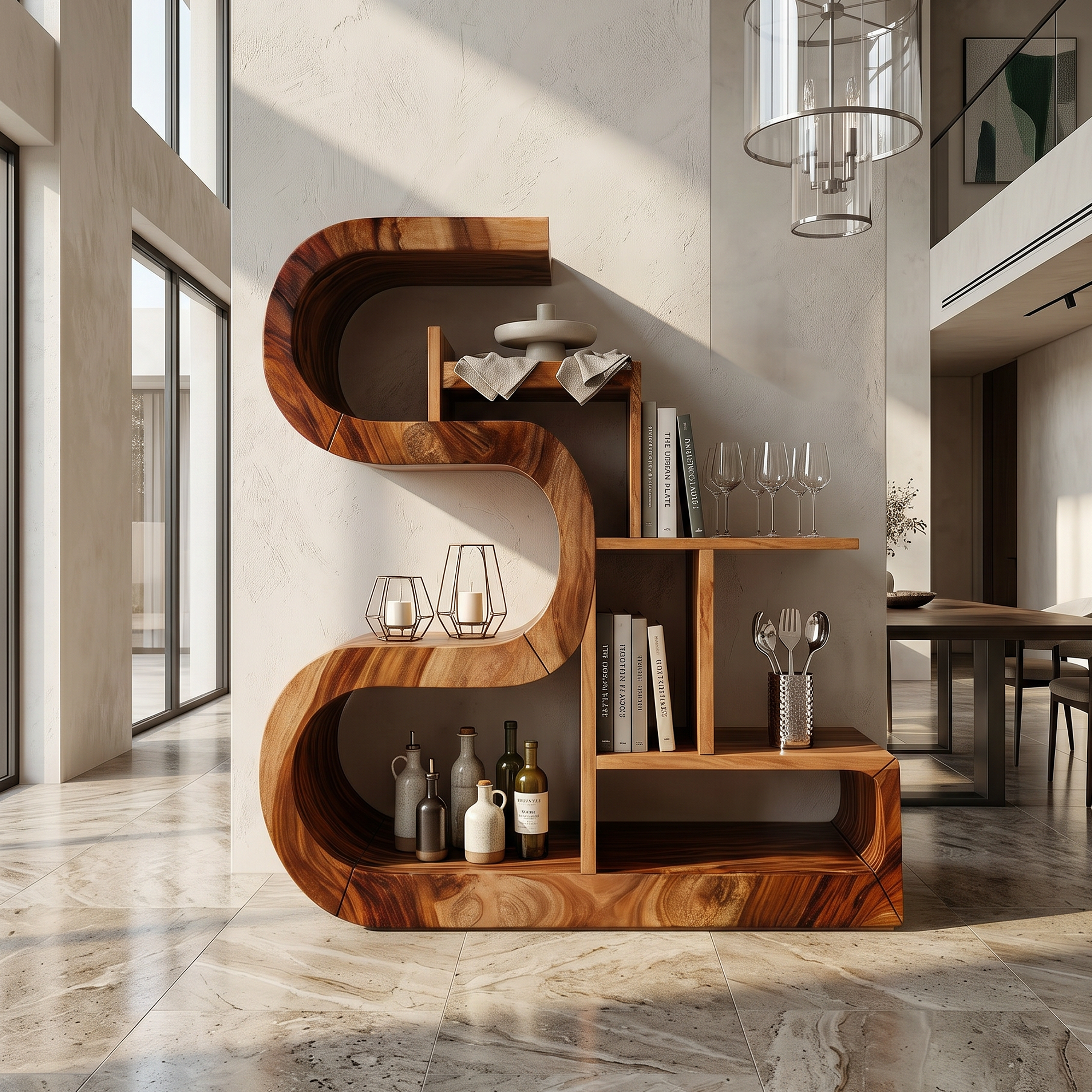 Luxury S-Shaped Wooden Storage Shelf For Contemporary Spaces SILDTTRBS053