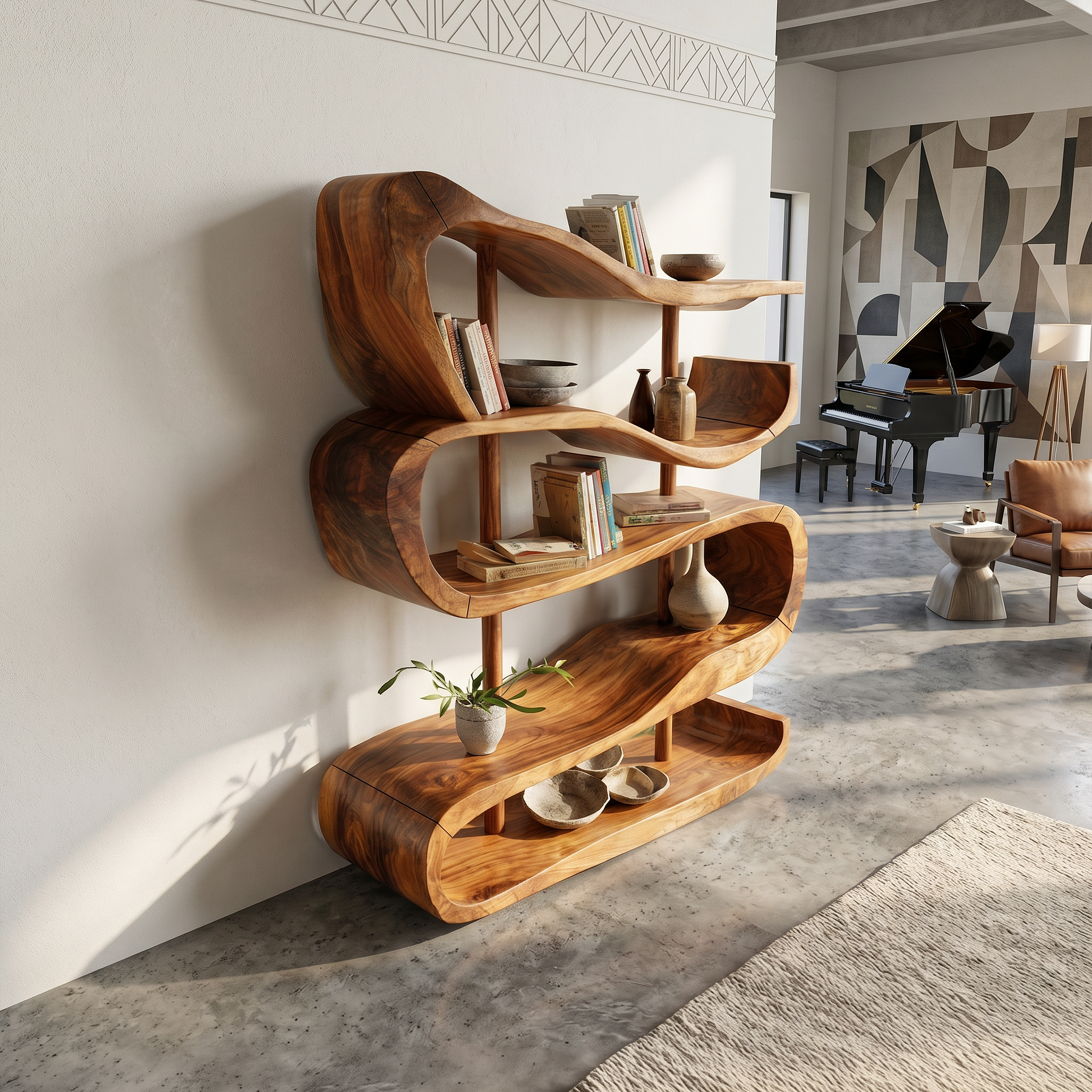 Artistic Wooden Display Shelf In Organic Form SILDTTRBS043