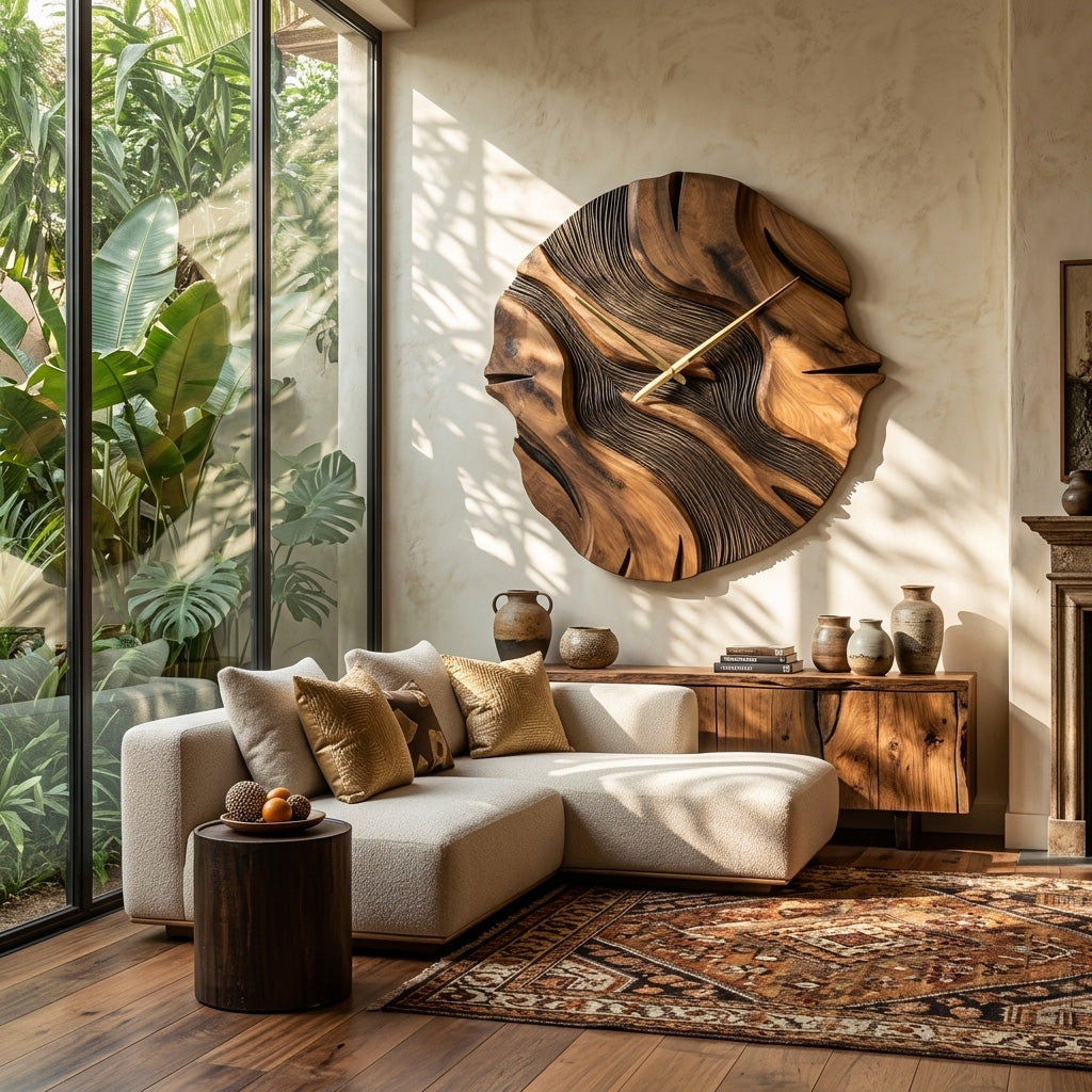 Organic Sculptural Wooden Wall Clock For Living Room RTTHHNWAC020
