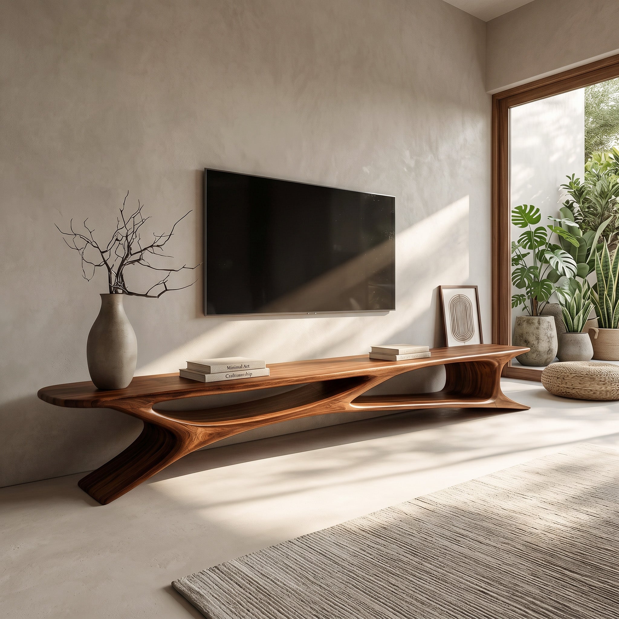 Handcrafted Sculptural Wooden TV Stand For Living Room RTTHHNTVC114
