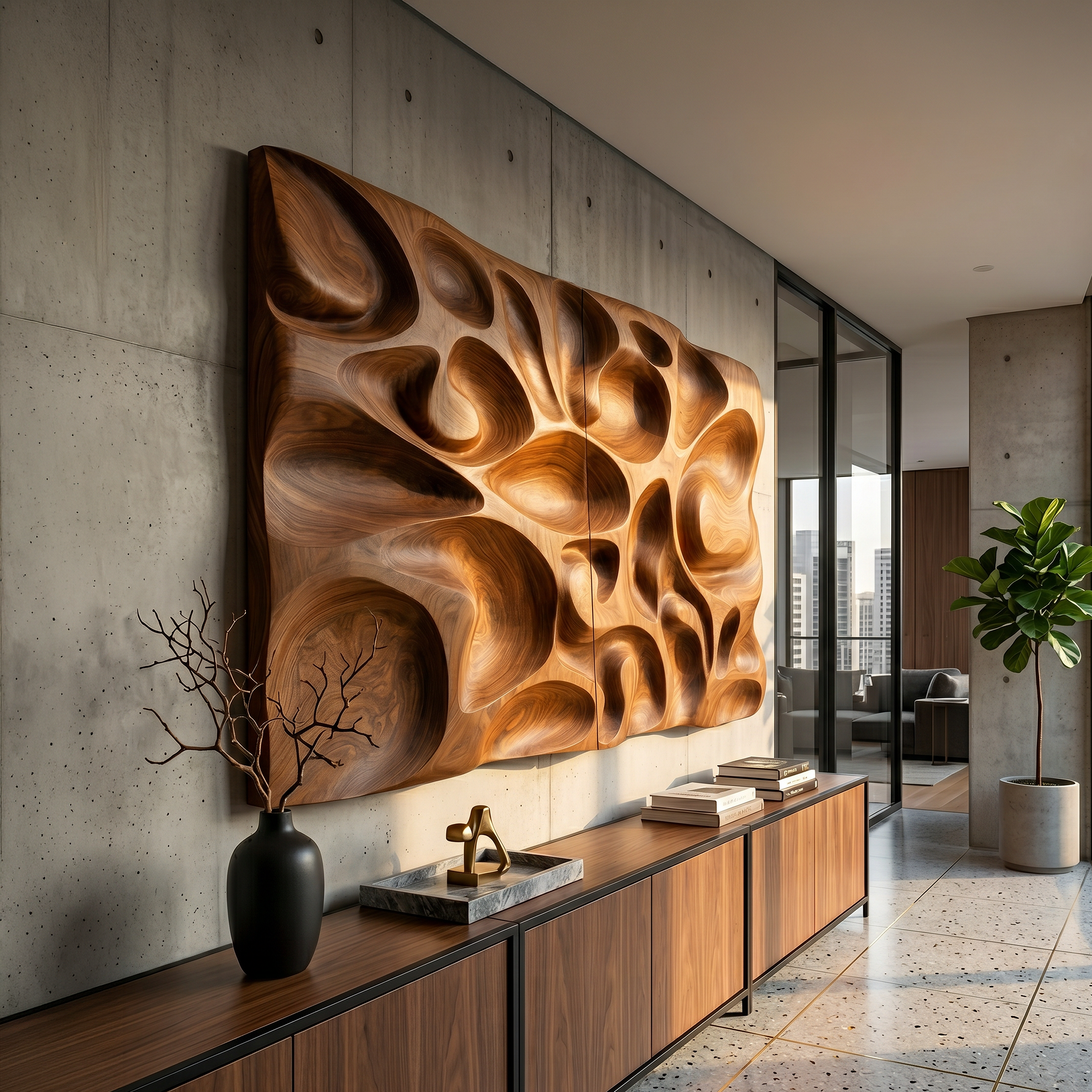 Organic Contemporary Wood Wall Art Modern Concrete Hallway Interior SILDTTRWA124