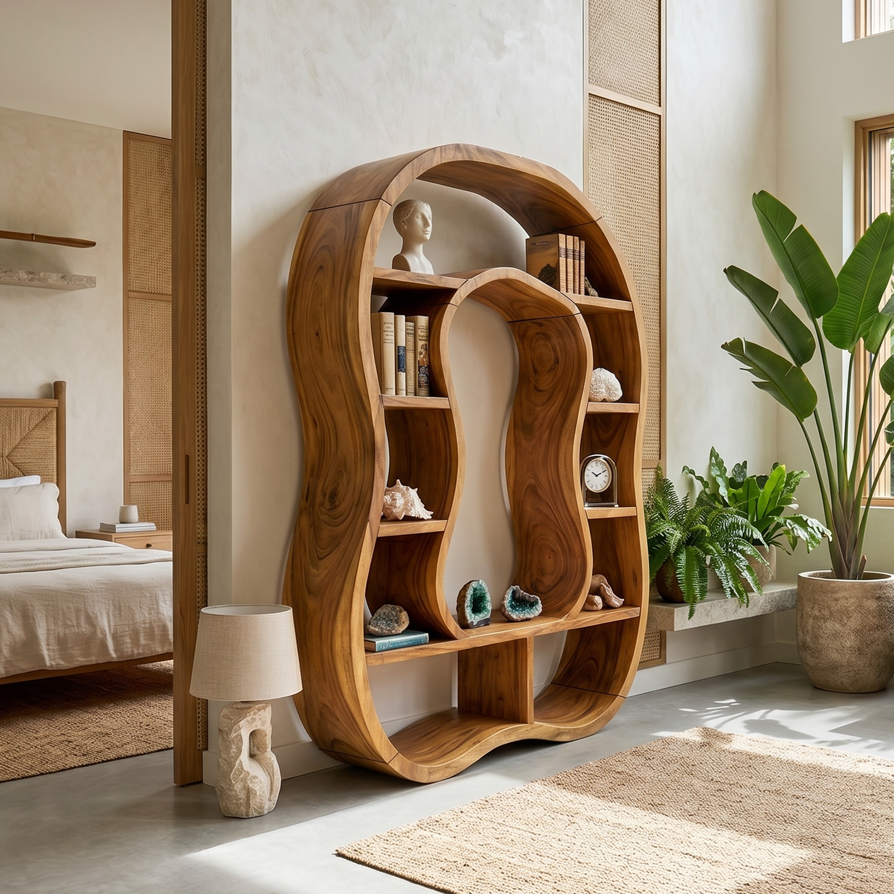 Sculptural Wooden Bookcase With Organic Open Design SILDTTRBS027