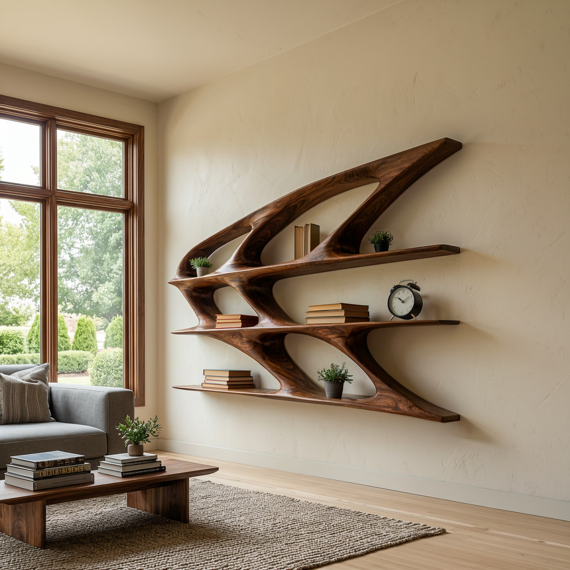Organic Sculptural Wooden Bookshelf For Living Room Statement RTTHTTBS144