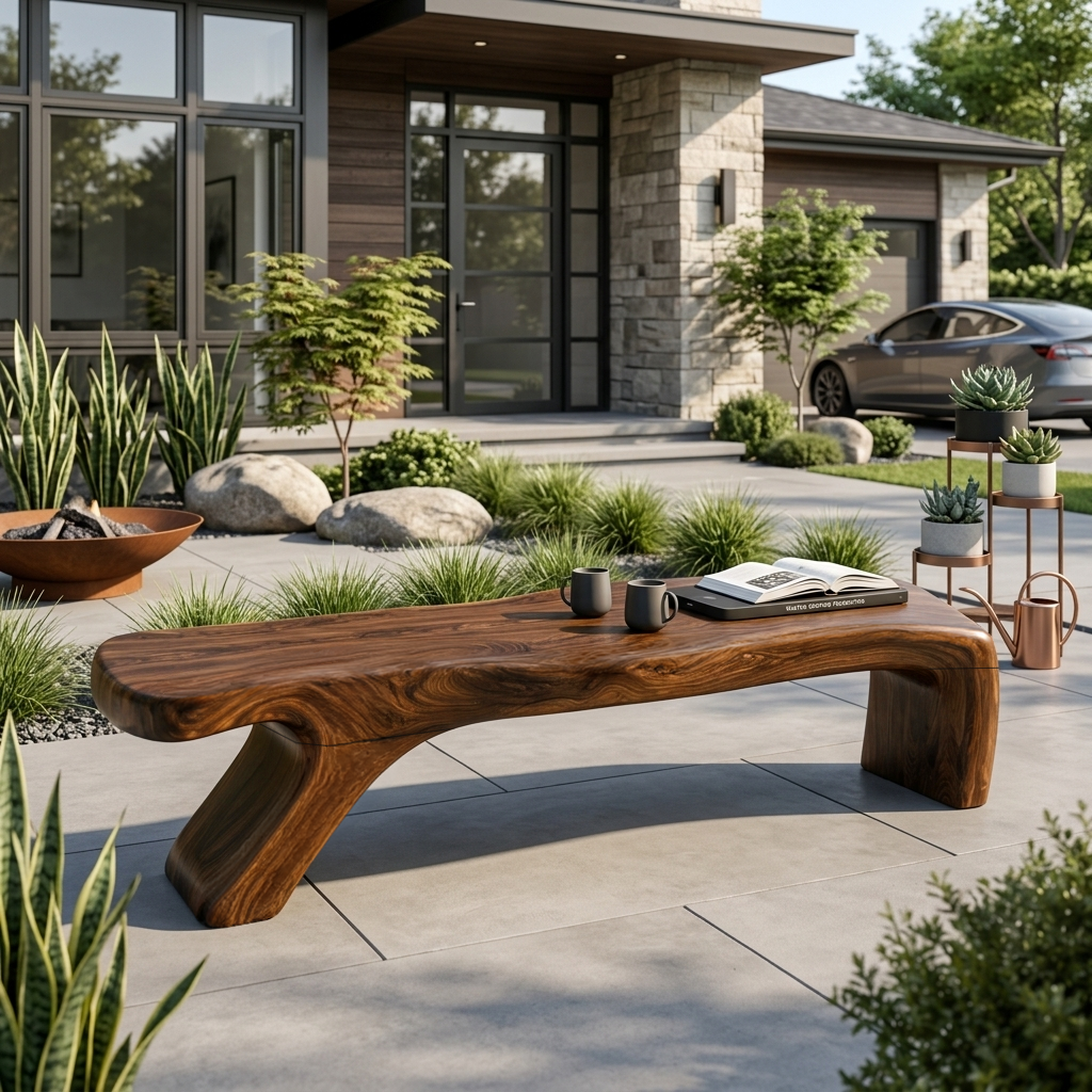Architectural Bench With Sculpted Z Base For Entryway SITHTTCHR039