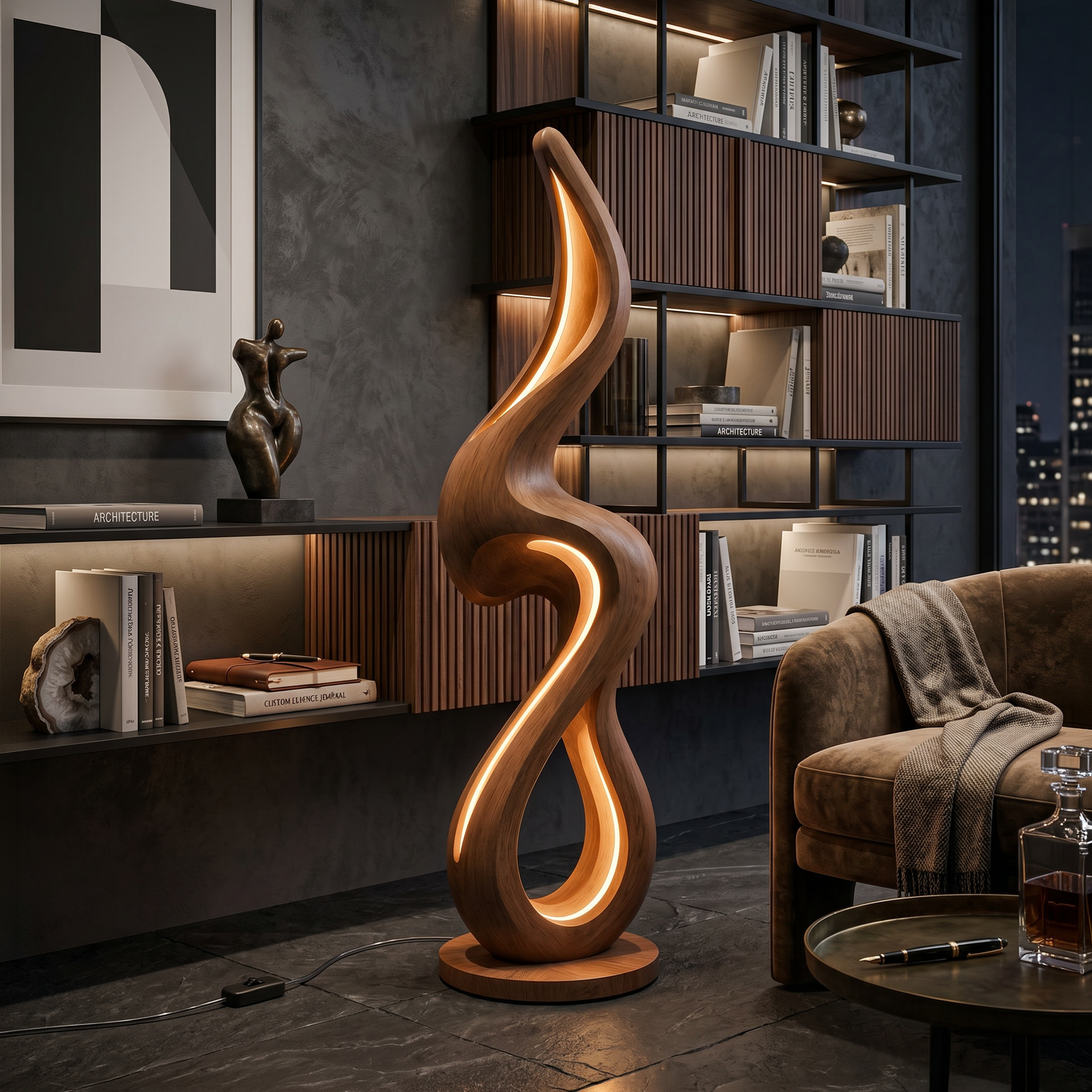 Minimalist Curved Lamp With Shelf For Lounge SILDTTNLAM031