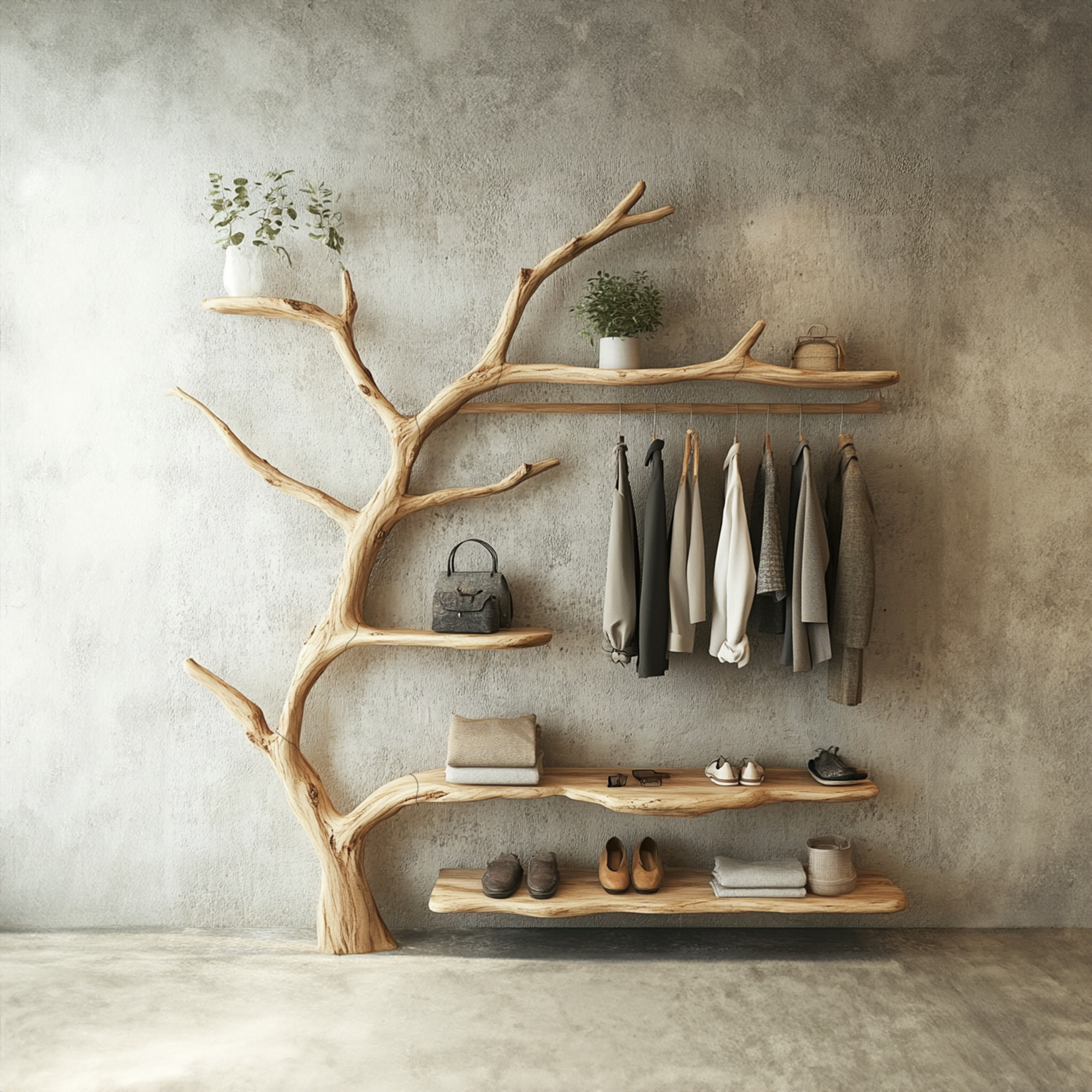 Solid Wood Coat Rack Wall Mount Wooden Shoe Stand Coat Rack SINLTB092