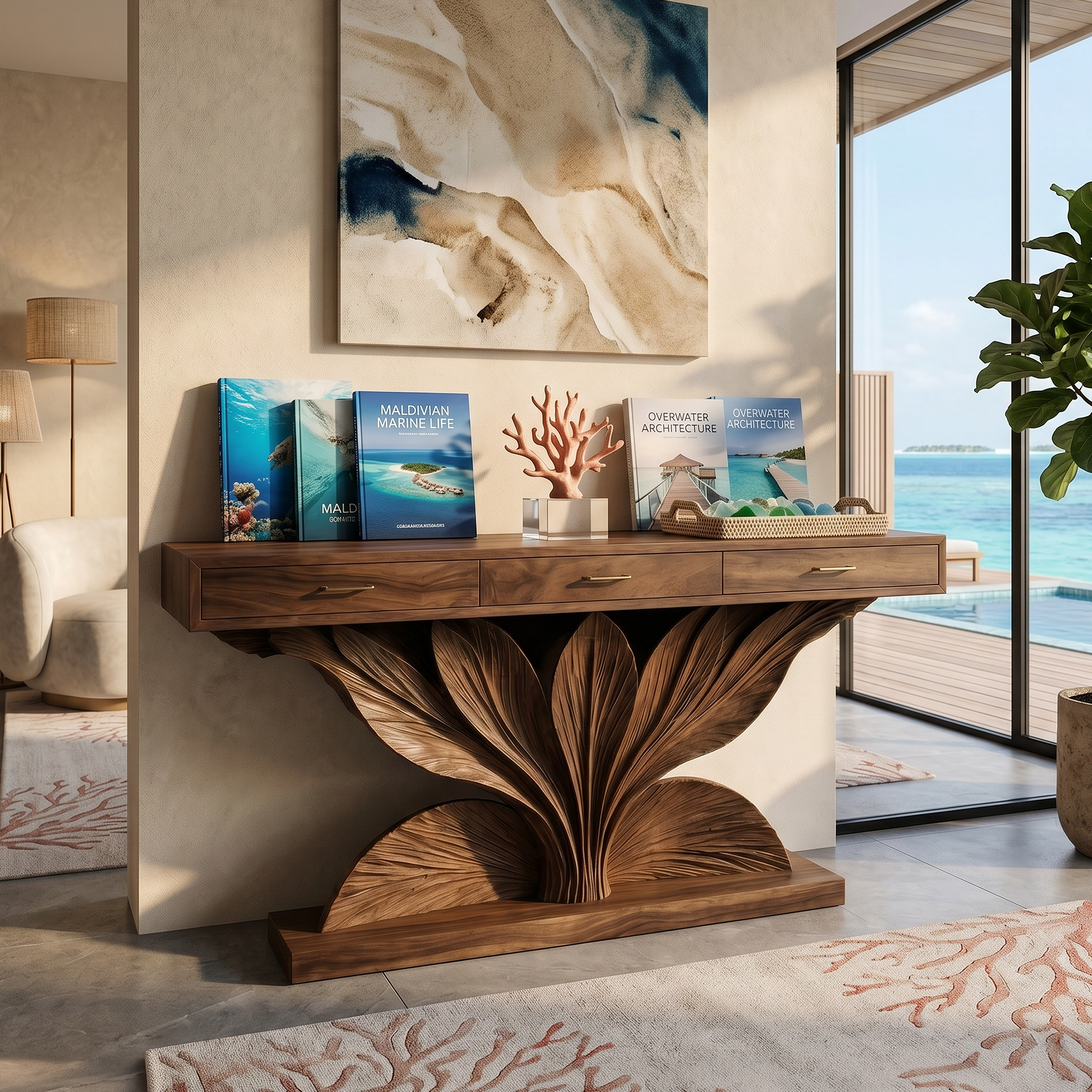 Coastal Leaf Base Console Table Luxury Entryway SILDTTRCS089