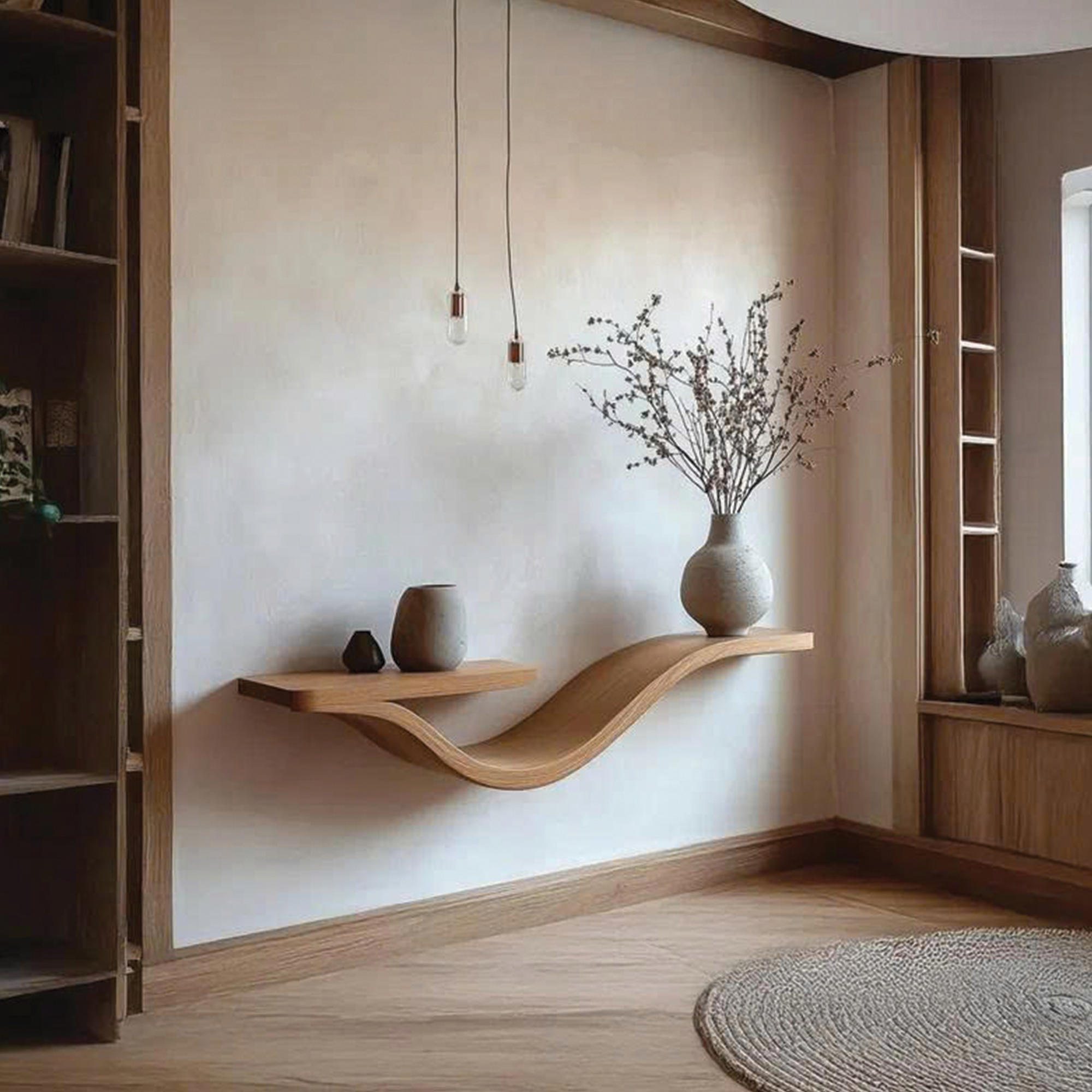Rustic Wavy Floating Shelf Live Edge Decorative For Living Room SINLSAWV008
