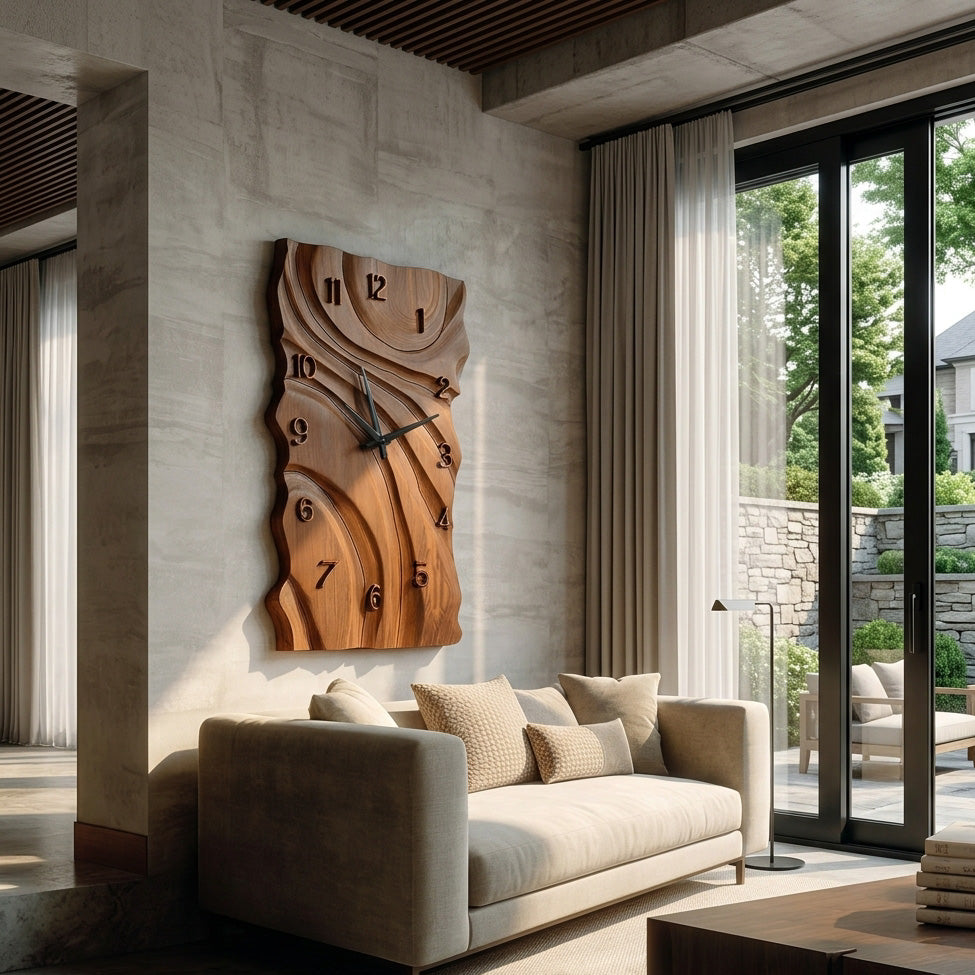 Rustic Wooden Wall Clock With Carved Design For Home RTTHHNWAC032