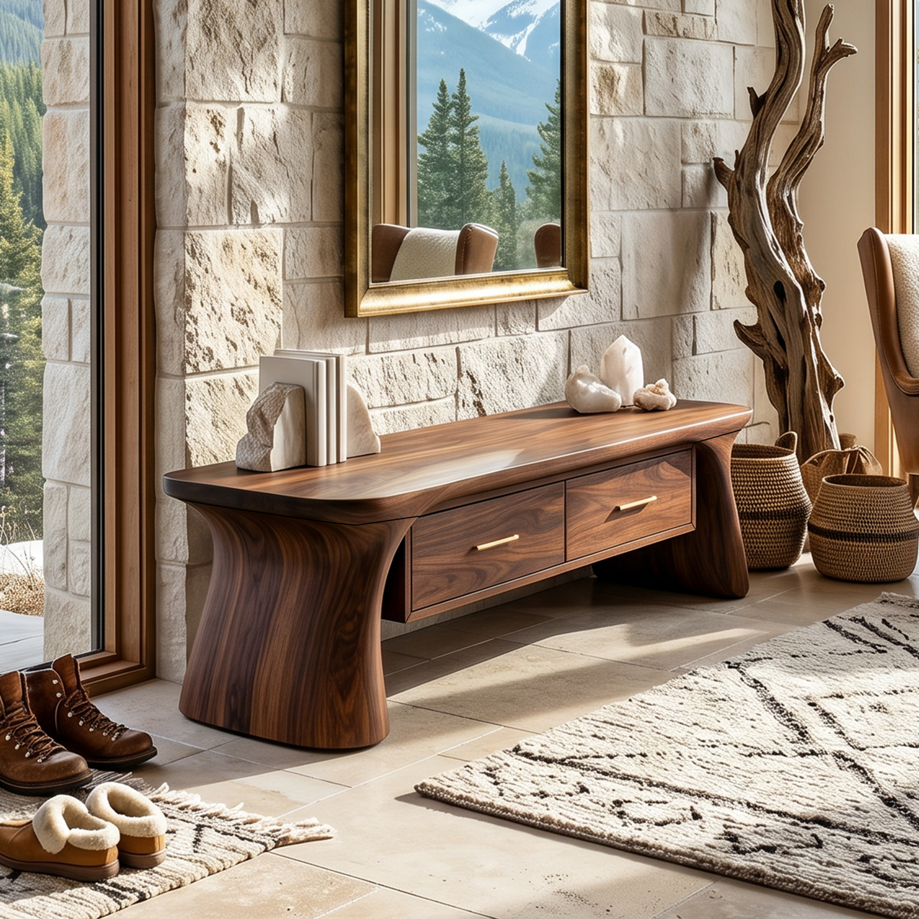 Minimalist Arched Base Bench For Foyer Interior Space SILDTTNBEN014