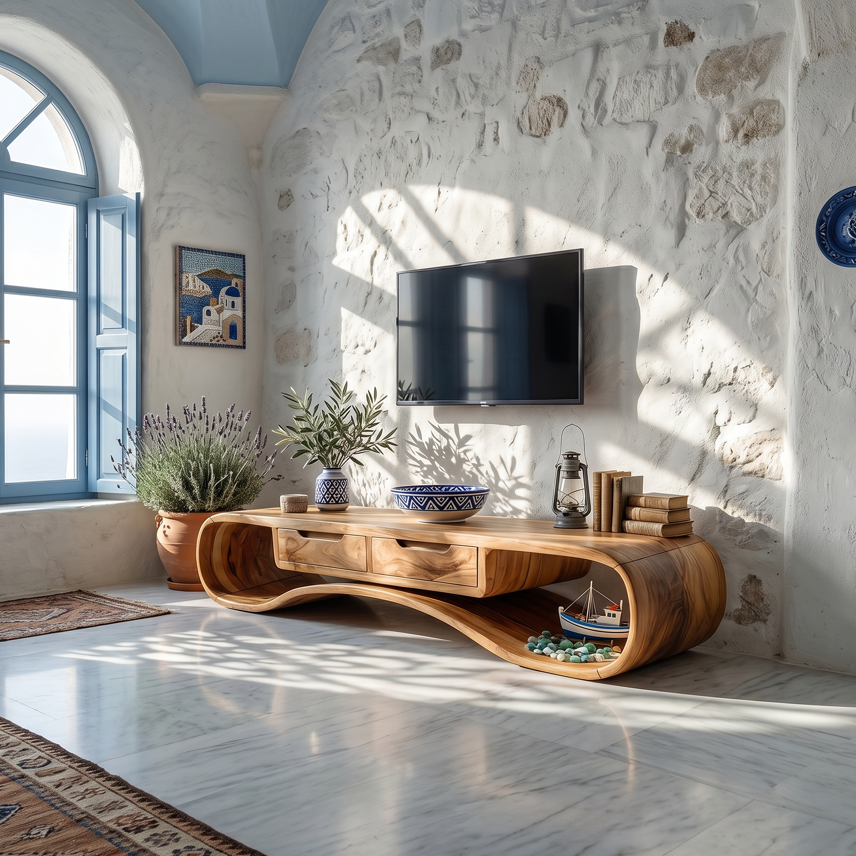 Modern Organic TV Cabinet For Glass Wall Pool House SILDTTRTVC102