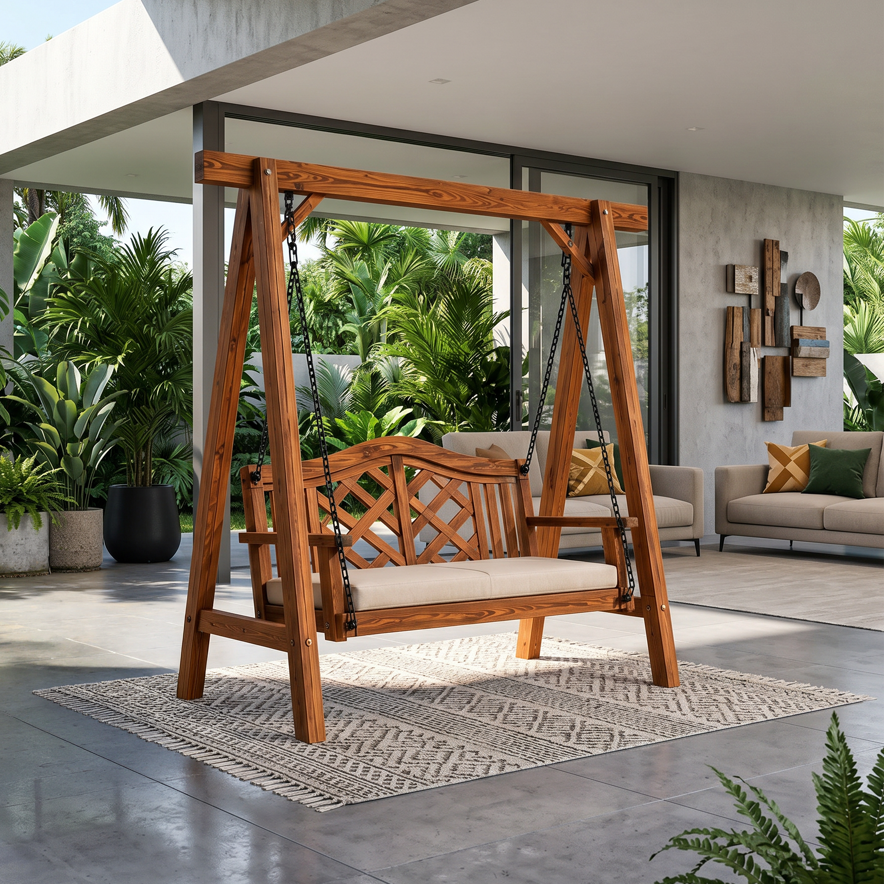 Contemporary Wooden Garden Swing Outdoor Living SILDTTRSWI015