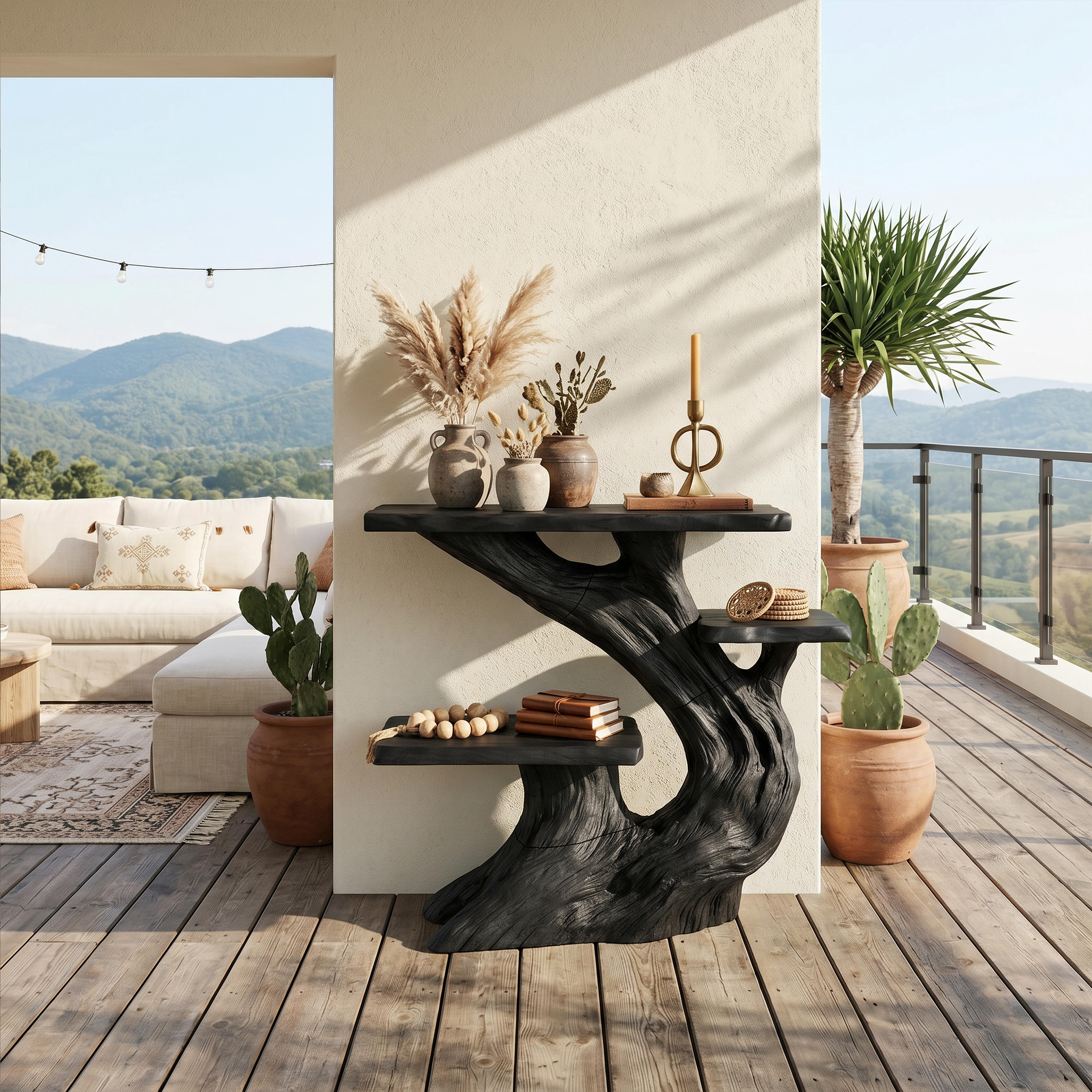 Mountain Charcoal Wood Console Shelf For Patio Styling SILDTTRCS061