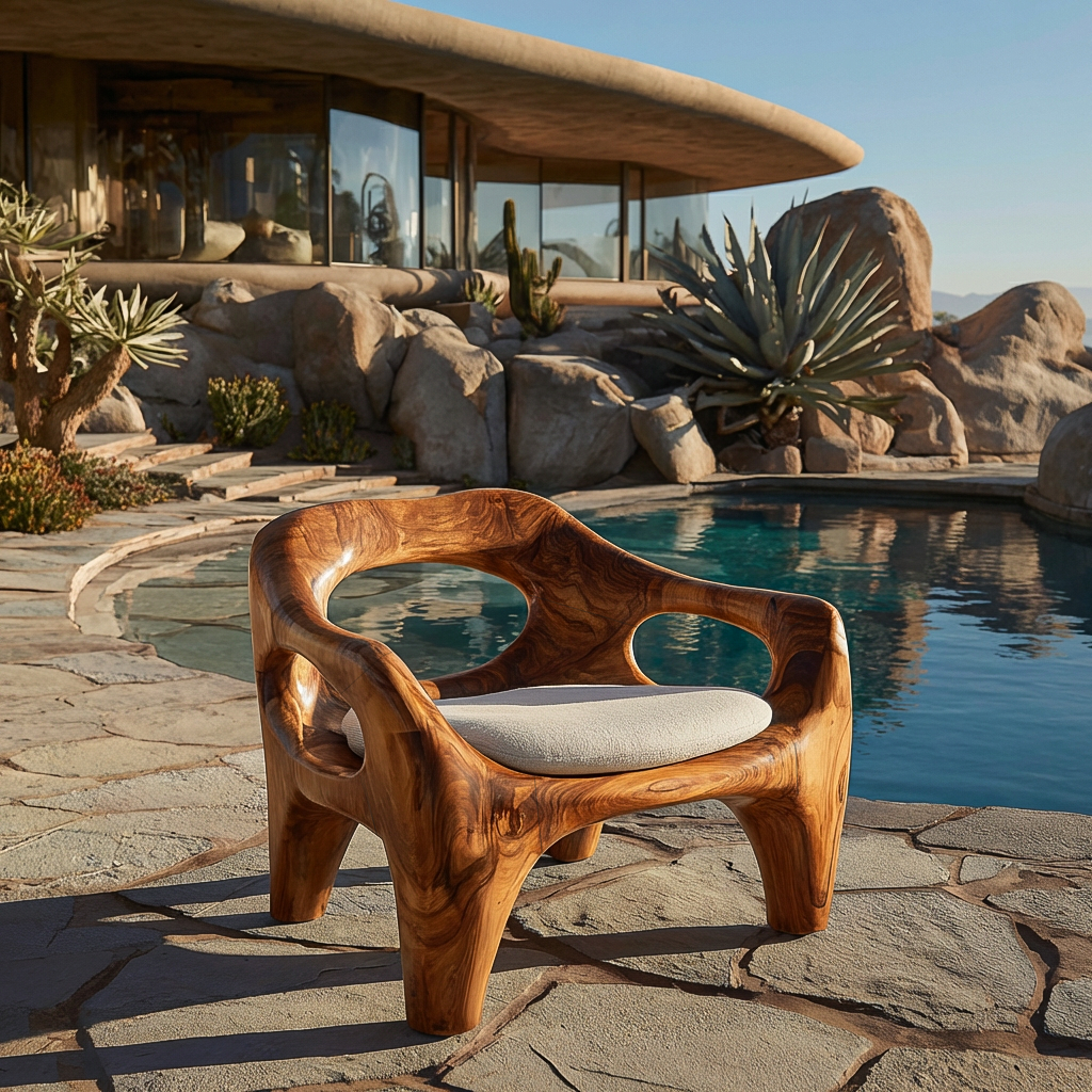 Modern Sculptural Natural Wood Accent Chair For Living Space RTTHTTACC022