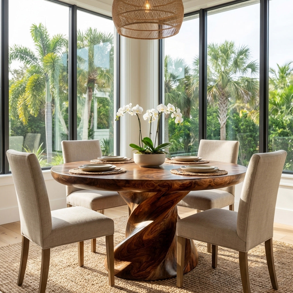 Contemporary Round Dining Table With Twisted Base For Dining Room RTTHHNDN062