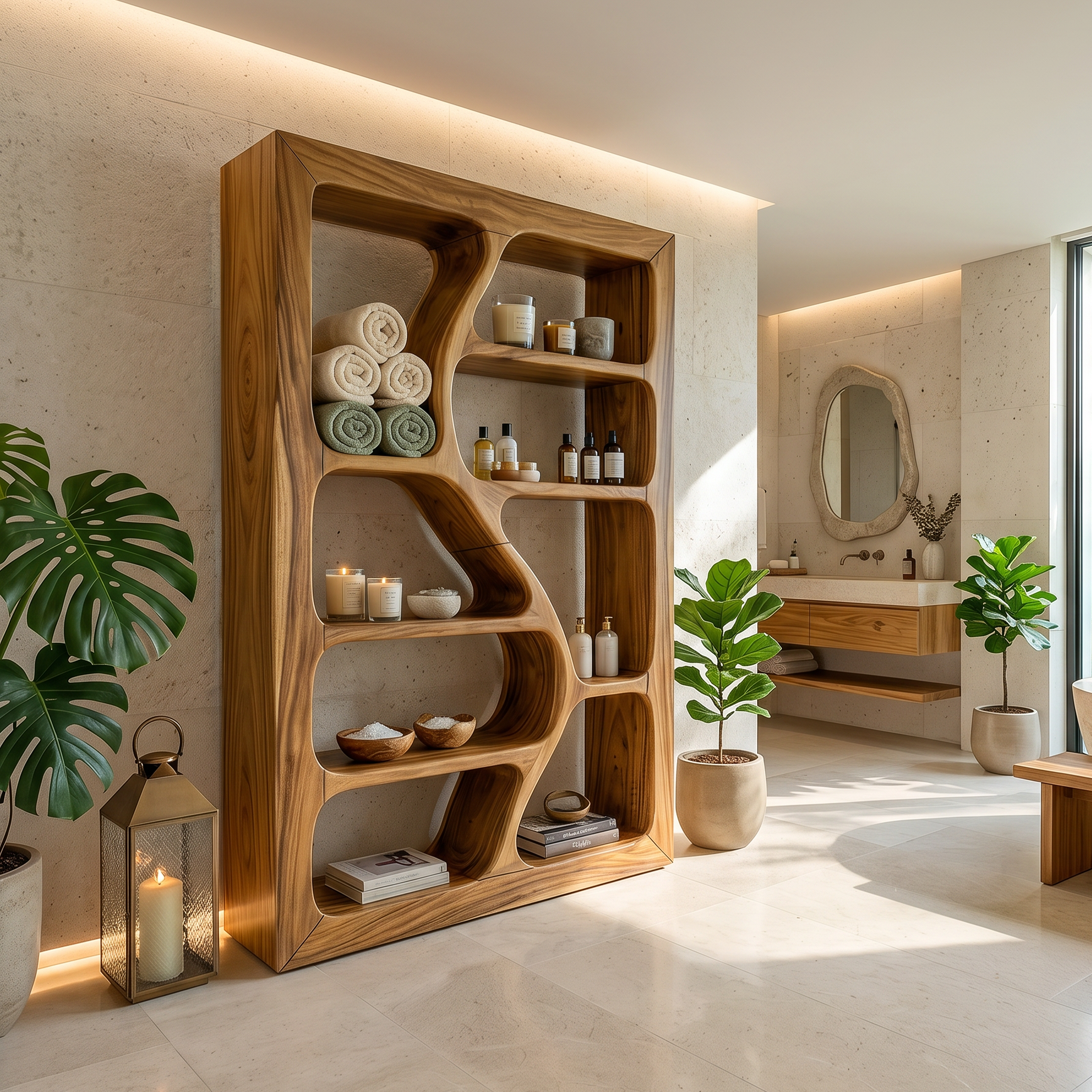 Organic Wooden Storage Shelf For Spa Interiors SILDTTRBS038