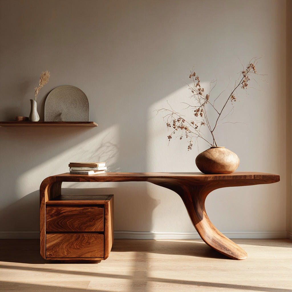 Modern Wooden Desk With Unique Curved Base For Workspace RTTHHNDE111