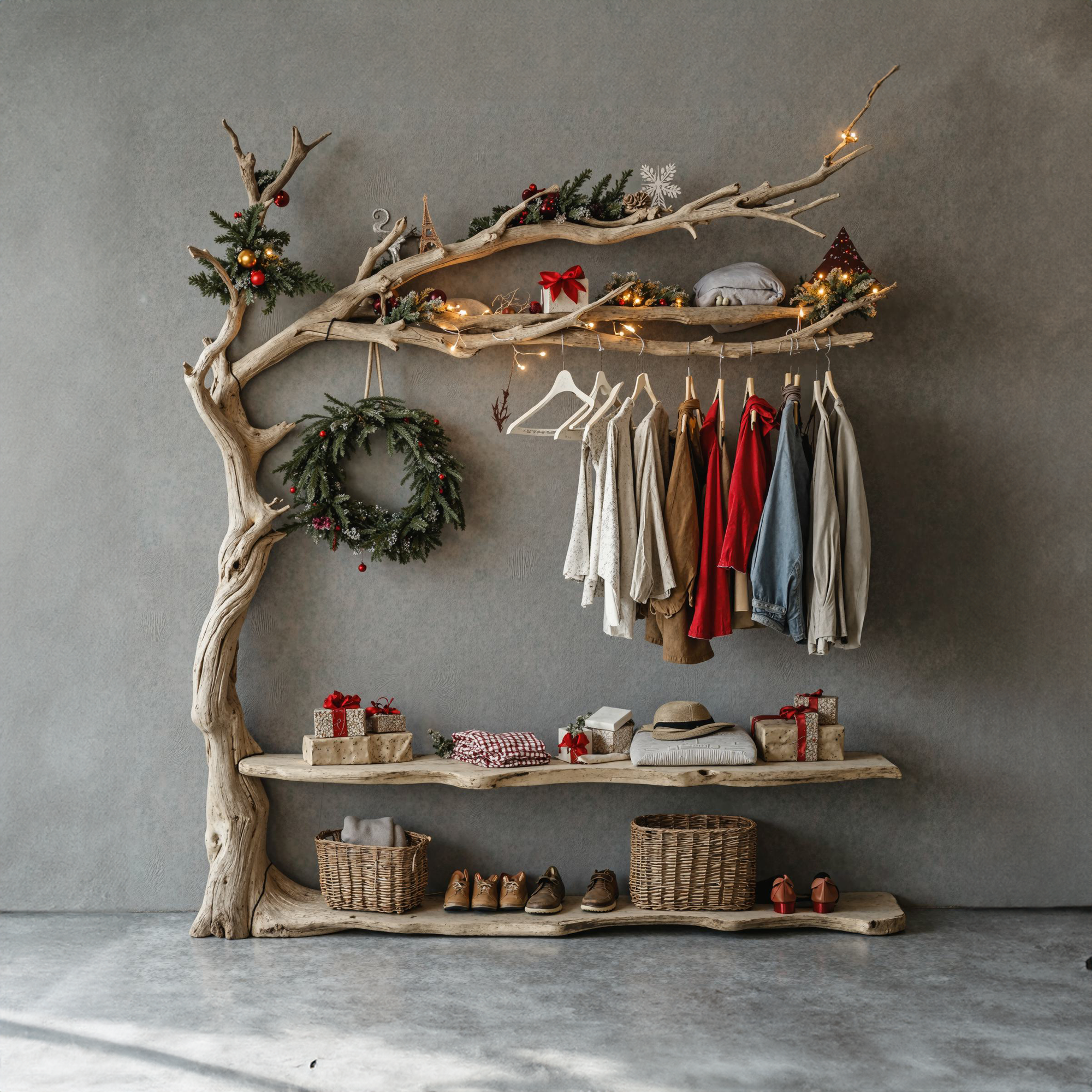Wall Mounted Coat Rack Driftwood Tree Branch Coat Rack With Shelf SINLTB089