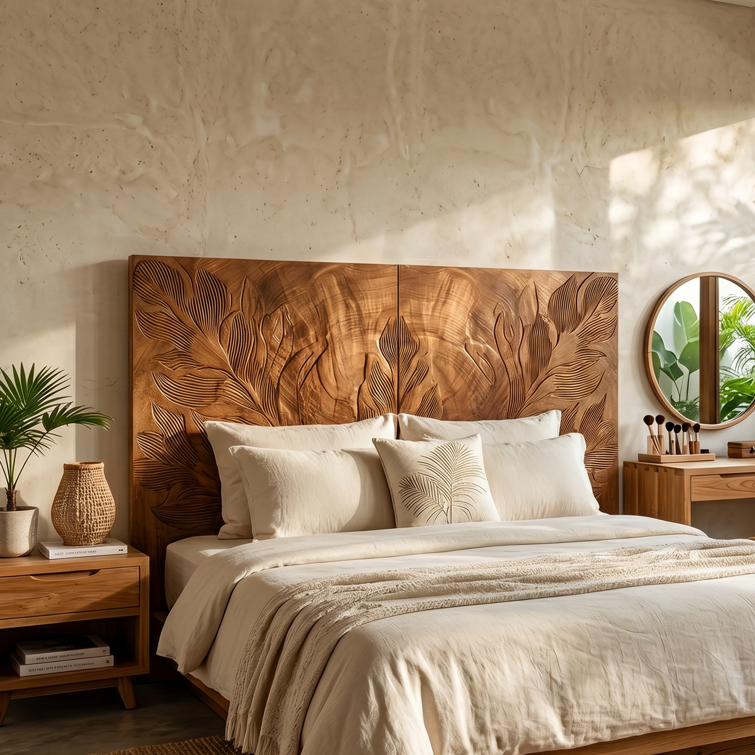 Tropical Botanical Wood Headboard For Warm Coastal Bedroom SILDTTRHB023