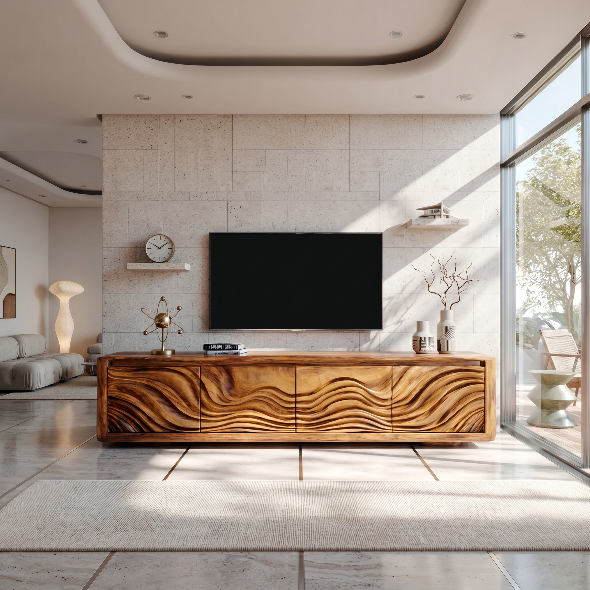 Organic Curved Media Console For Mediterranean Boho Interior SILDTTRTVC098
