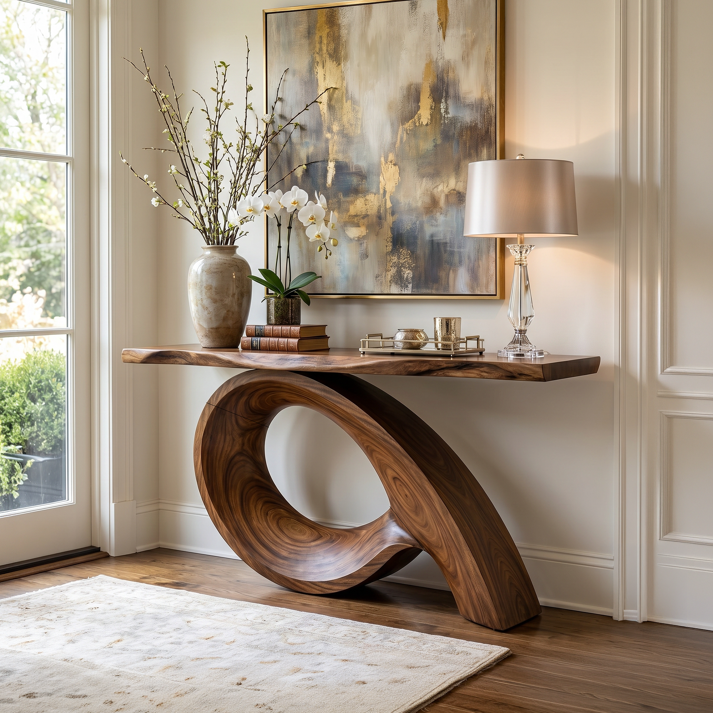 Organic Fluted Base Console Table Contemporary Entryway SILDTTRCS097