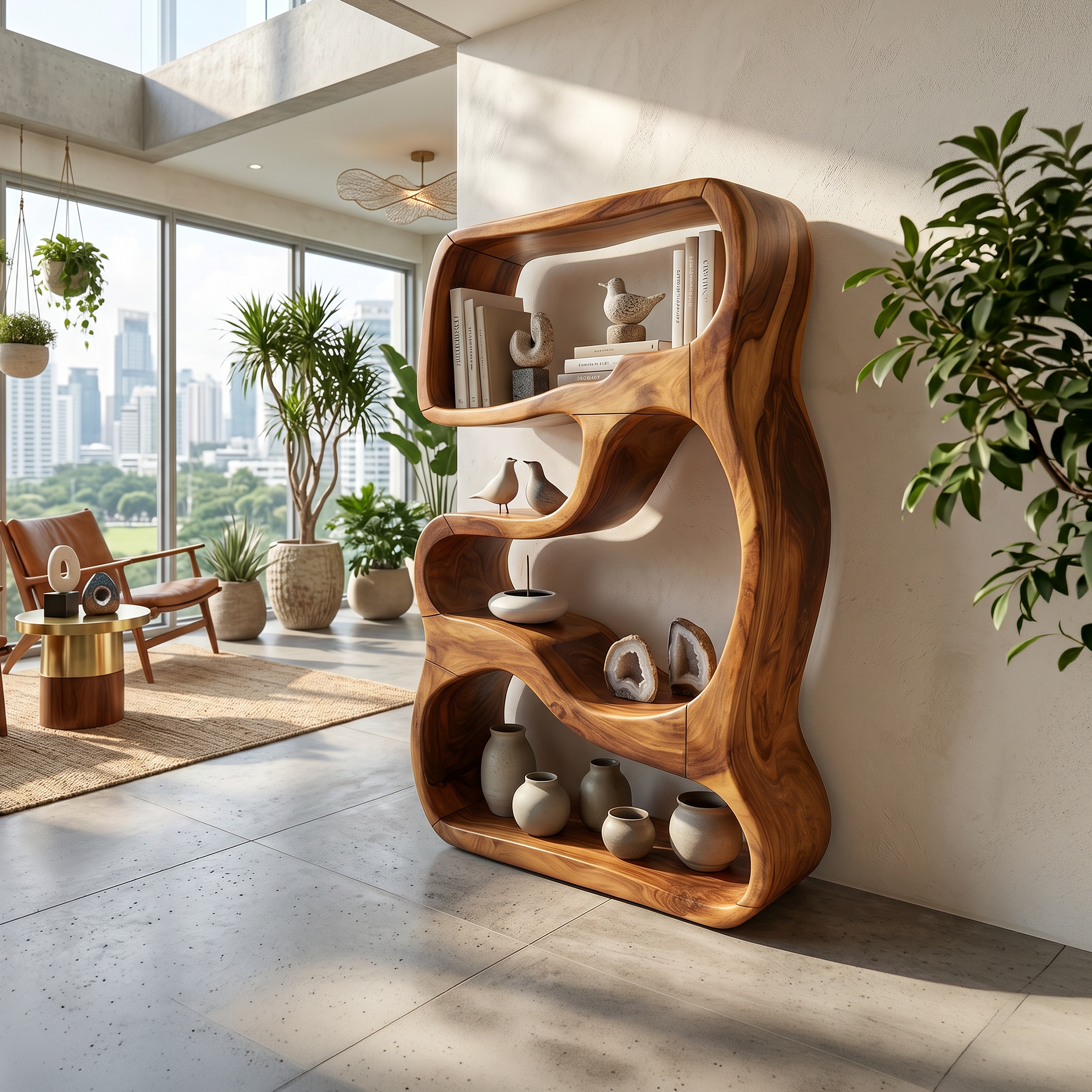 Minimalist Wooden Bookshelf Featuring Curved Side Panels SILDTTRBS044