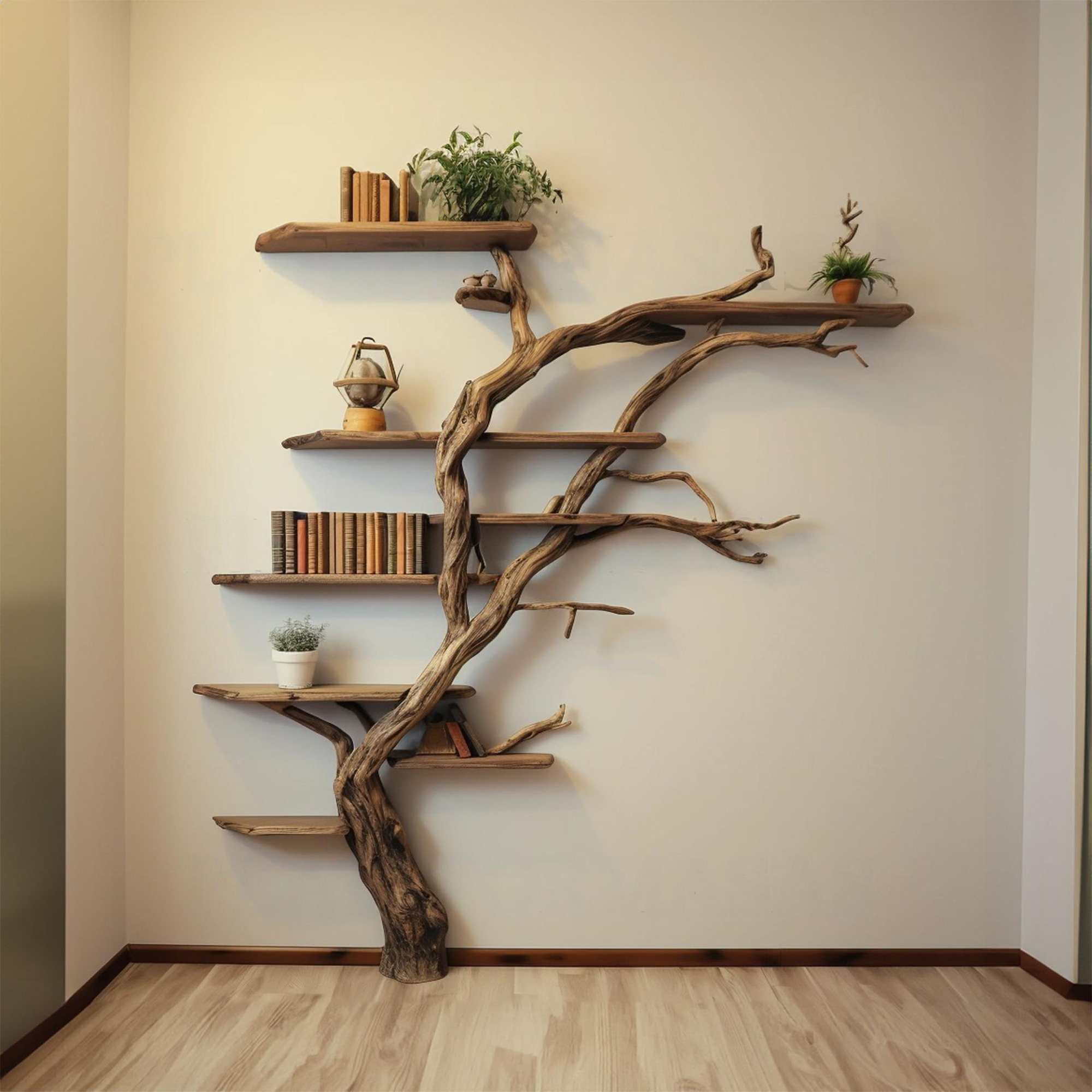 Narrow Wild Mulberry Wood Tree Shelf On Wall Mount Seasonal Celebratio