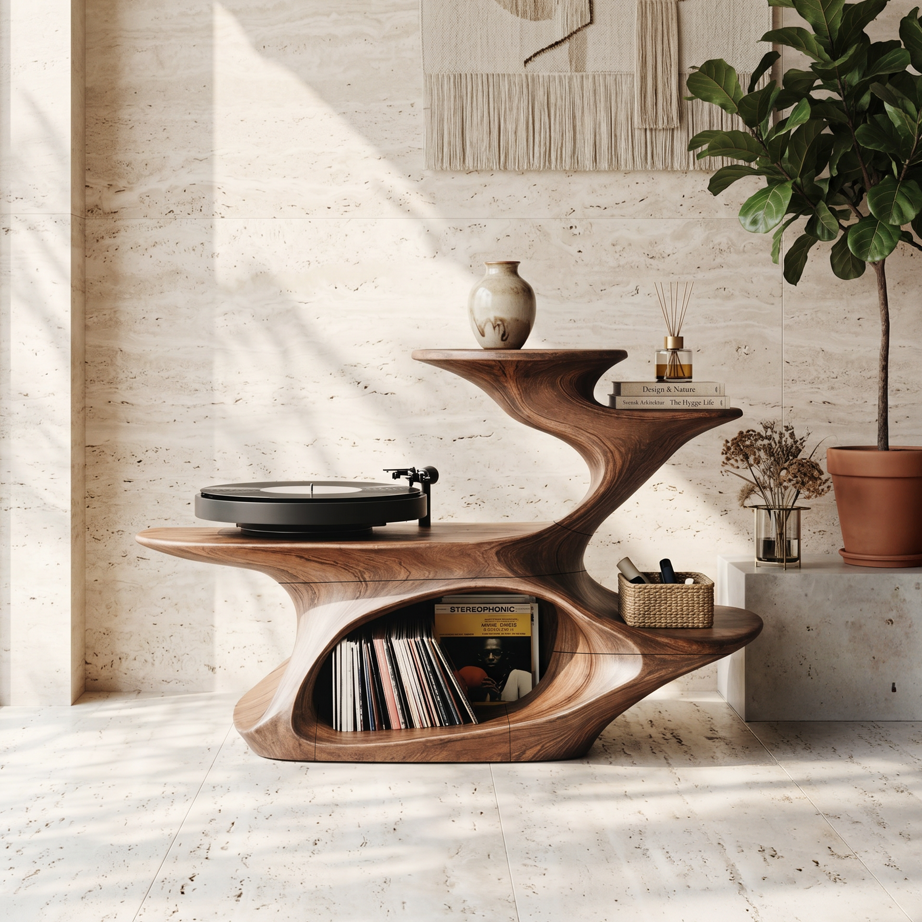 Handcrafted Live Edge Record Stand Unique Living Room SILDTTNRPT007