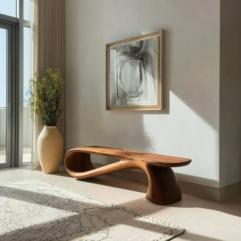 Minimalist Wooden Bench For Living Room Accent Decor RTTHHNCHR134