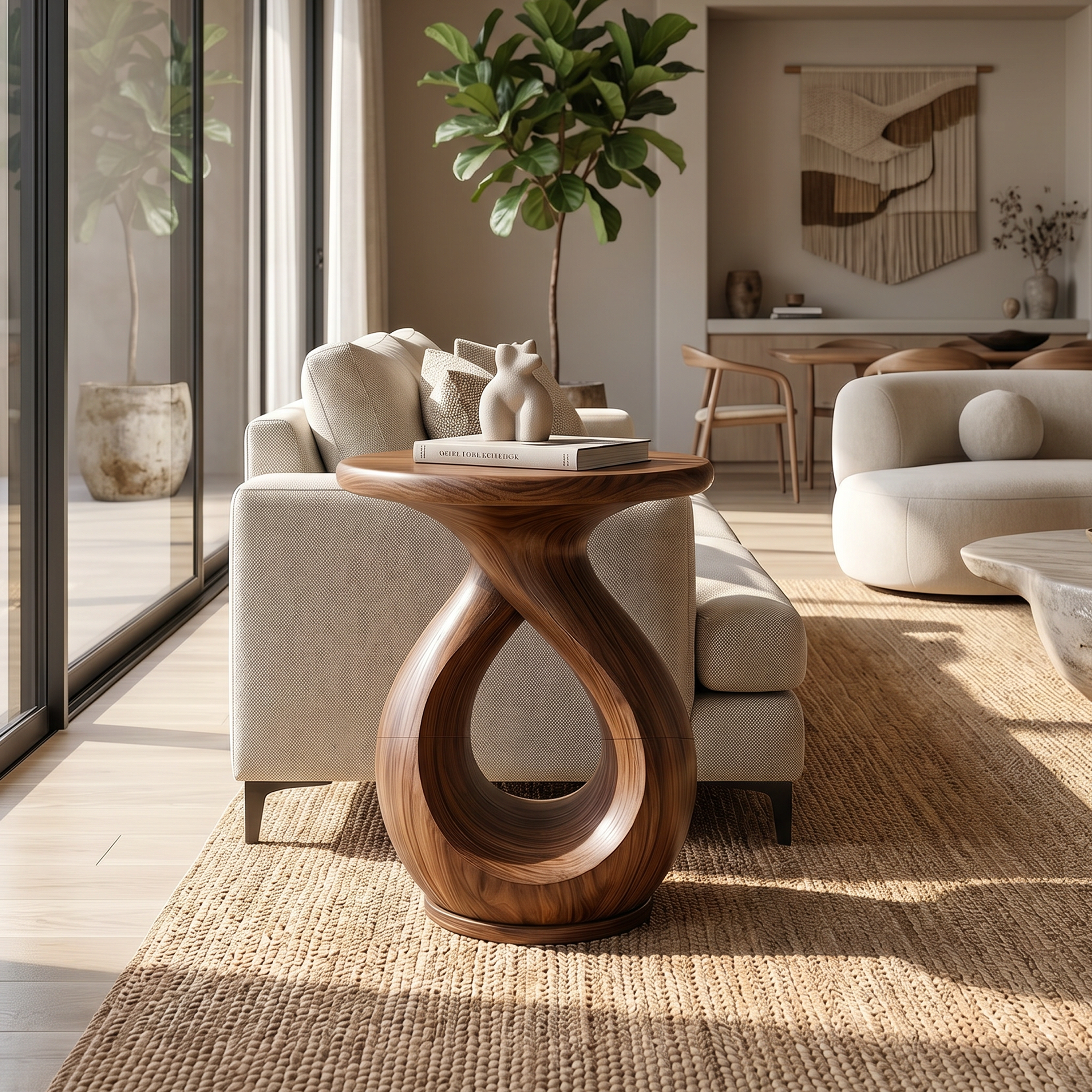 Japandi Twisted Side Table Contemporary Reading Nook SILDTTRSTA032