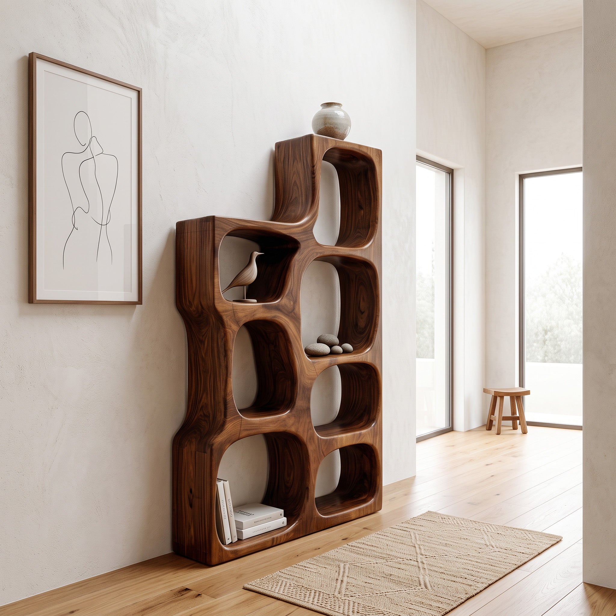 Organic Sculptural Wooden Bookshelf For Modern Living Room RTTHHNBS133