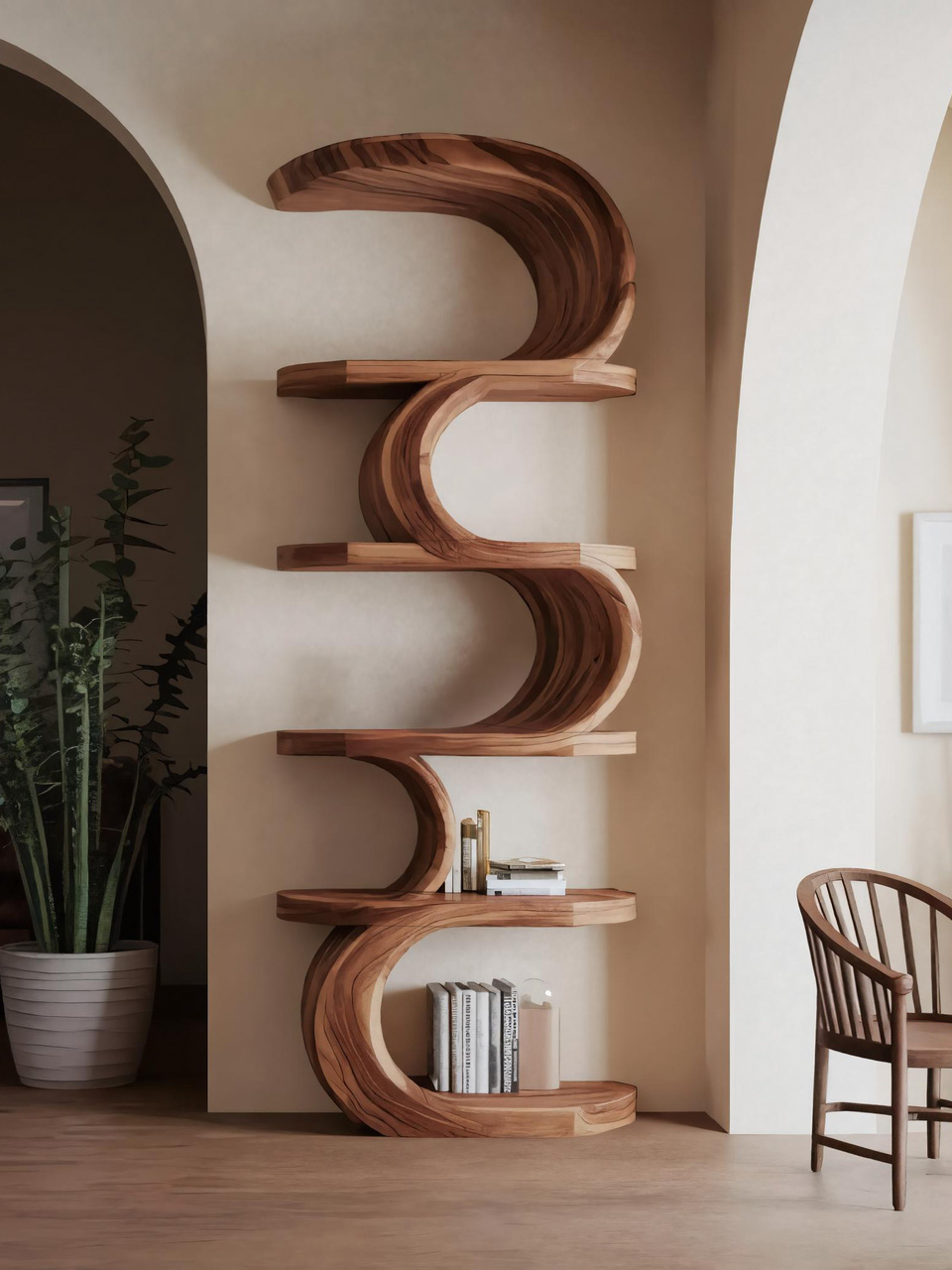 Modern Curved Bookshelf For Living Room Or Office Storage SITHHNBS028