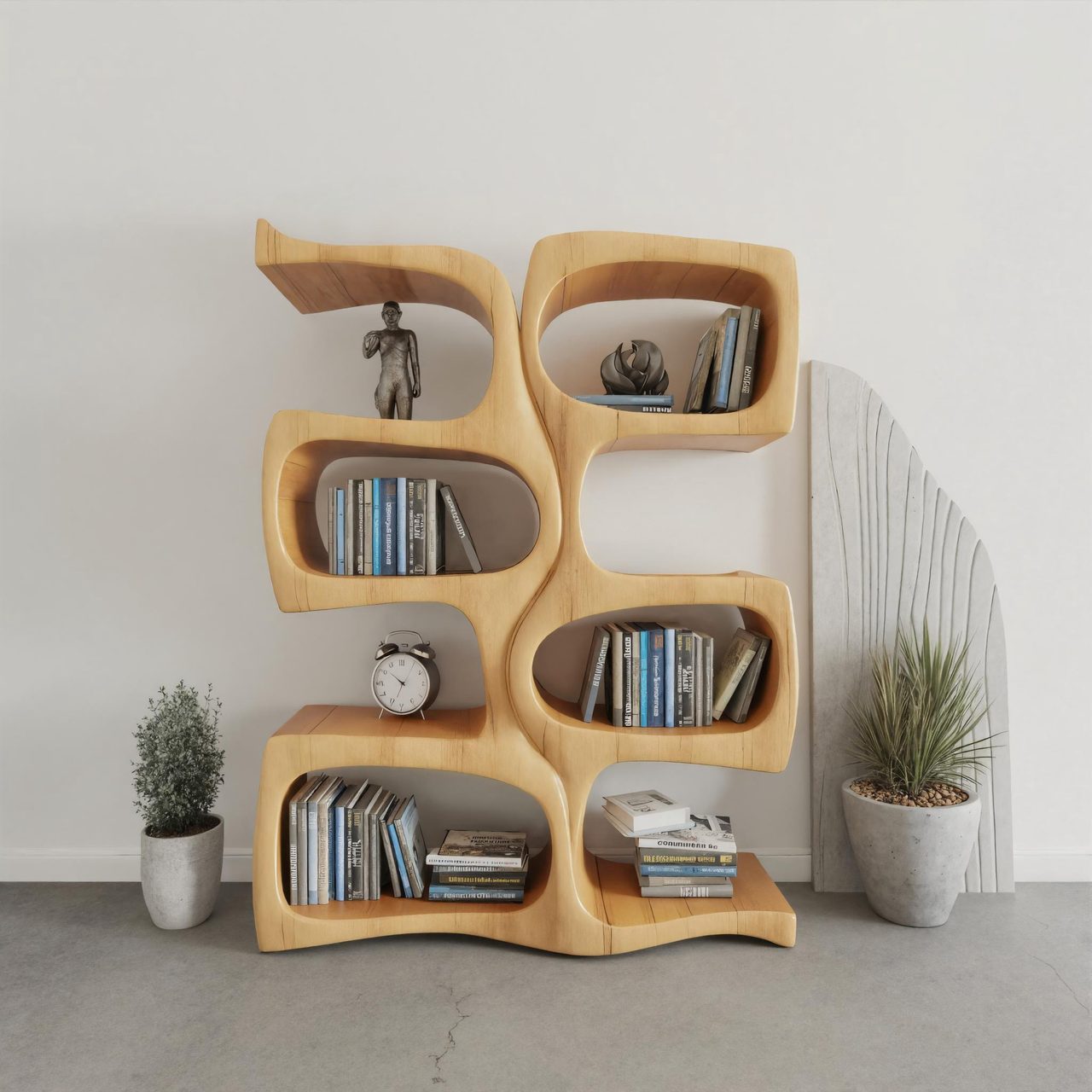 Curved Wooden Bookshelf With Organic Sculptural Design For Living Room Or Office SITHHNBS022