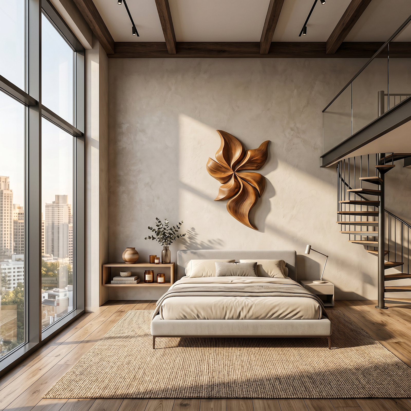 Modern Wooden Wall Art With Floral Inspired Sculpture For Living Room RTTHTTWA145