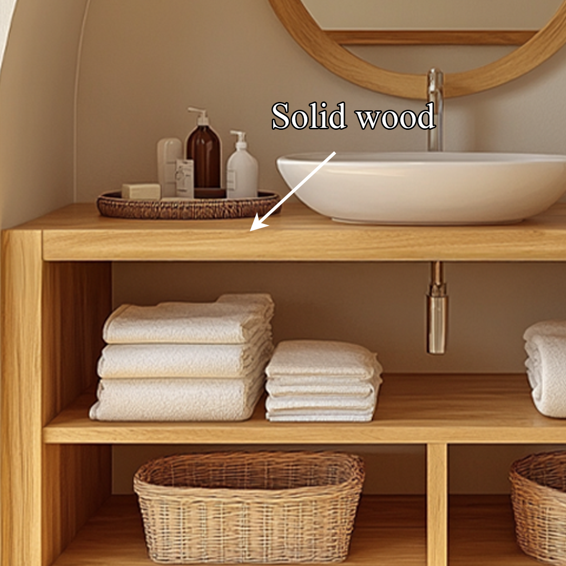 Minimalist Bathroom Storage Cabinet With Open Shelves And Natural Wood Design For Bathroom SINLSABRV209