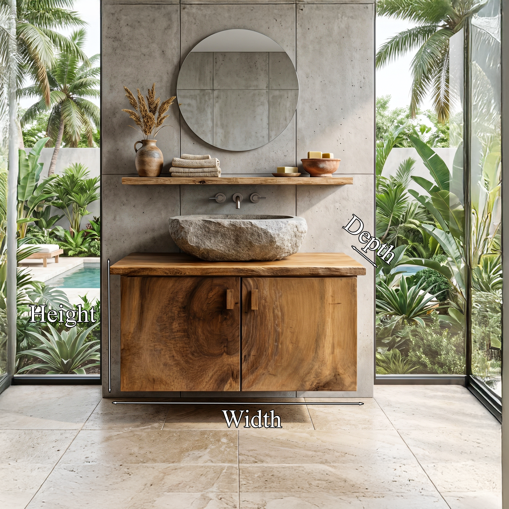 Rustic Natural Wood Bathroom Vanity For Bathroom And Powder Room SINLHABRV296