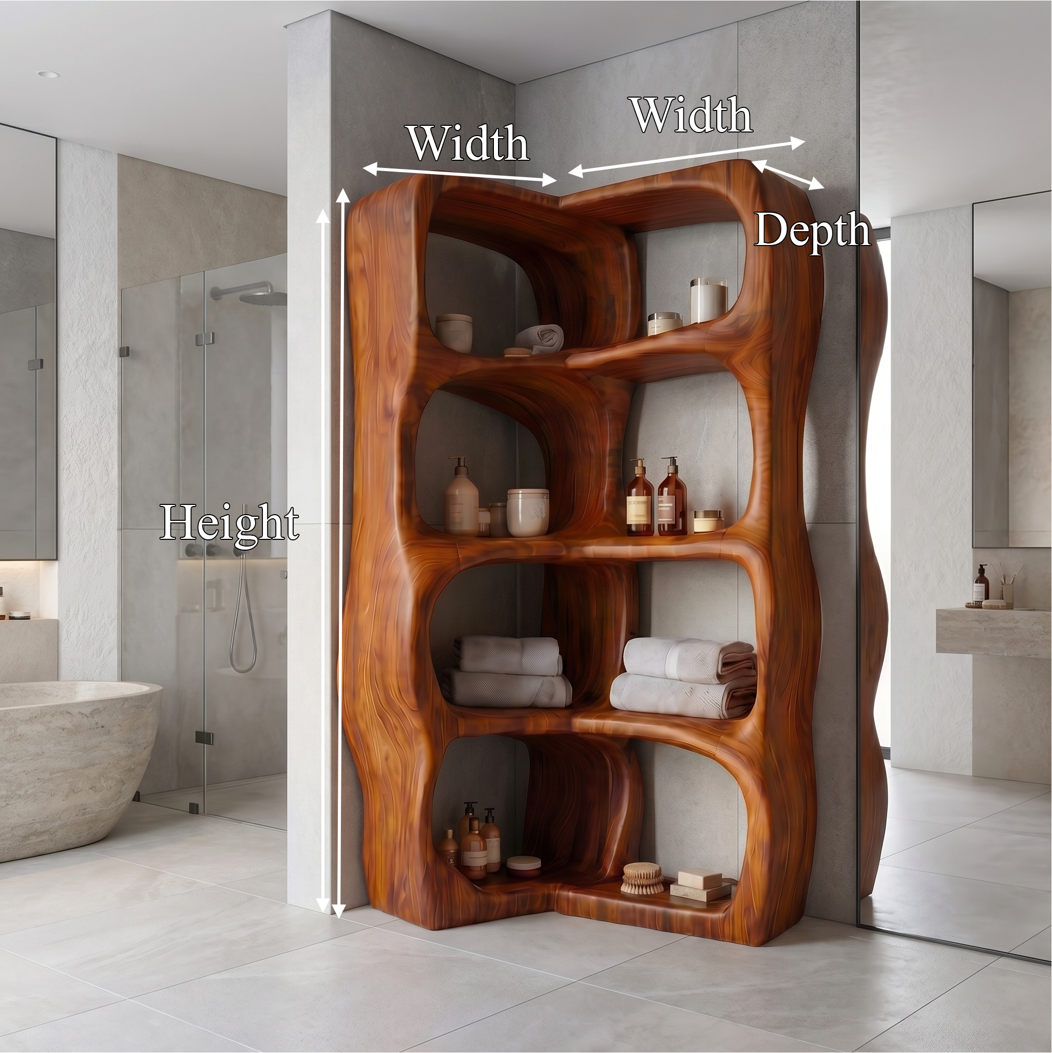 Sculptural Bathroom Cabinet With Freeform Curved Shelves For Bathroom SINLSABCT029
